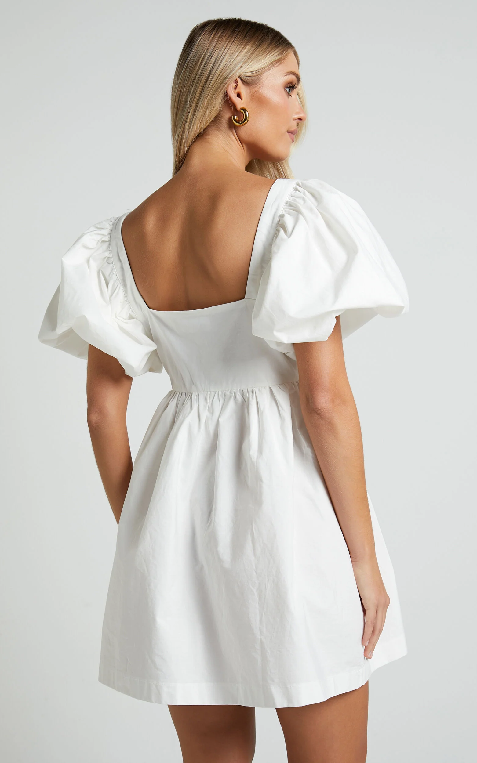 Vashti Mini Dress - Puff Sleeve Sweetheart Dress in Off White