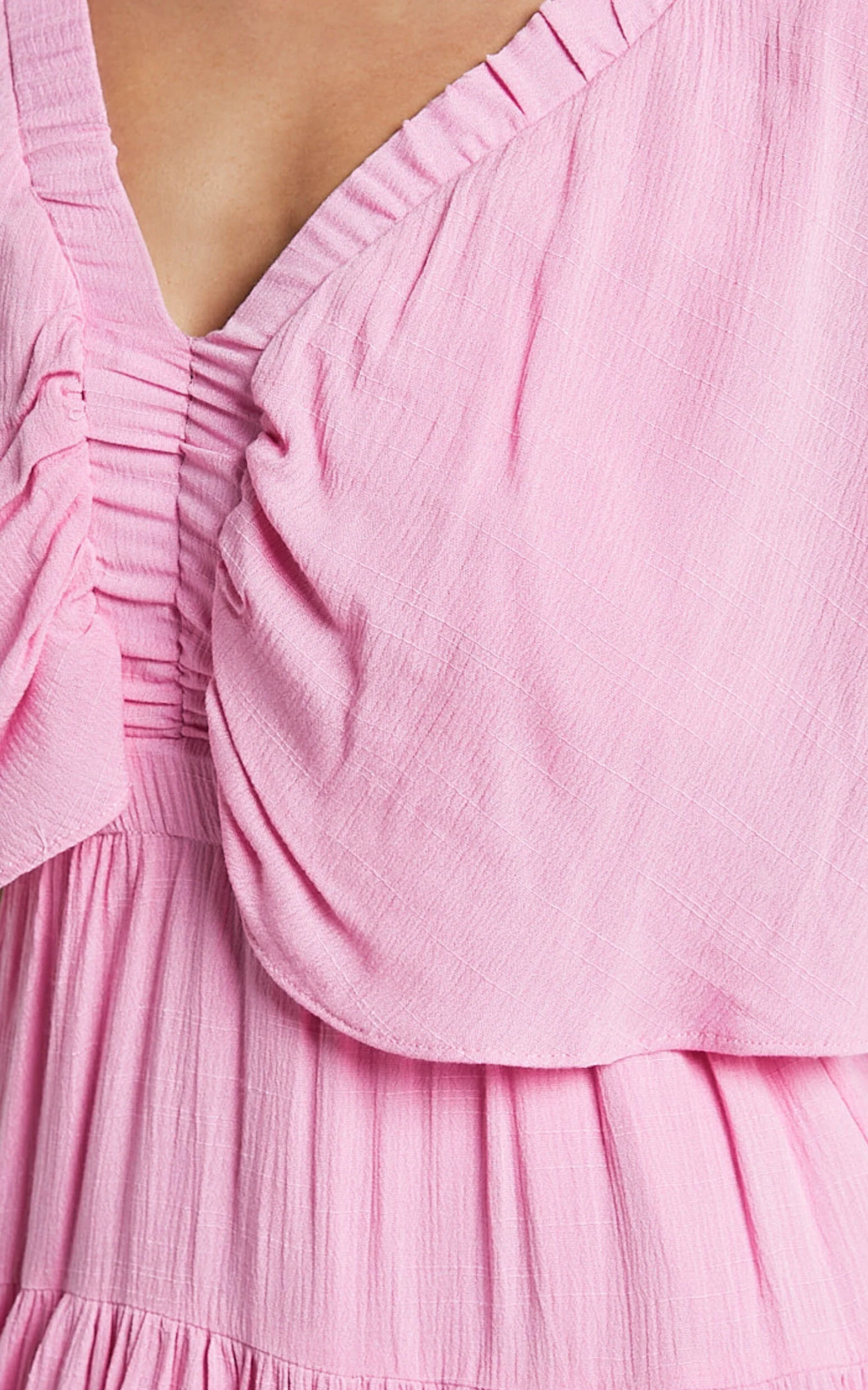 Heidi Mini Dress - Ruffle sleeve Tiered Dress in Pink