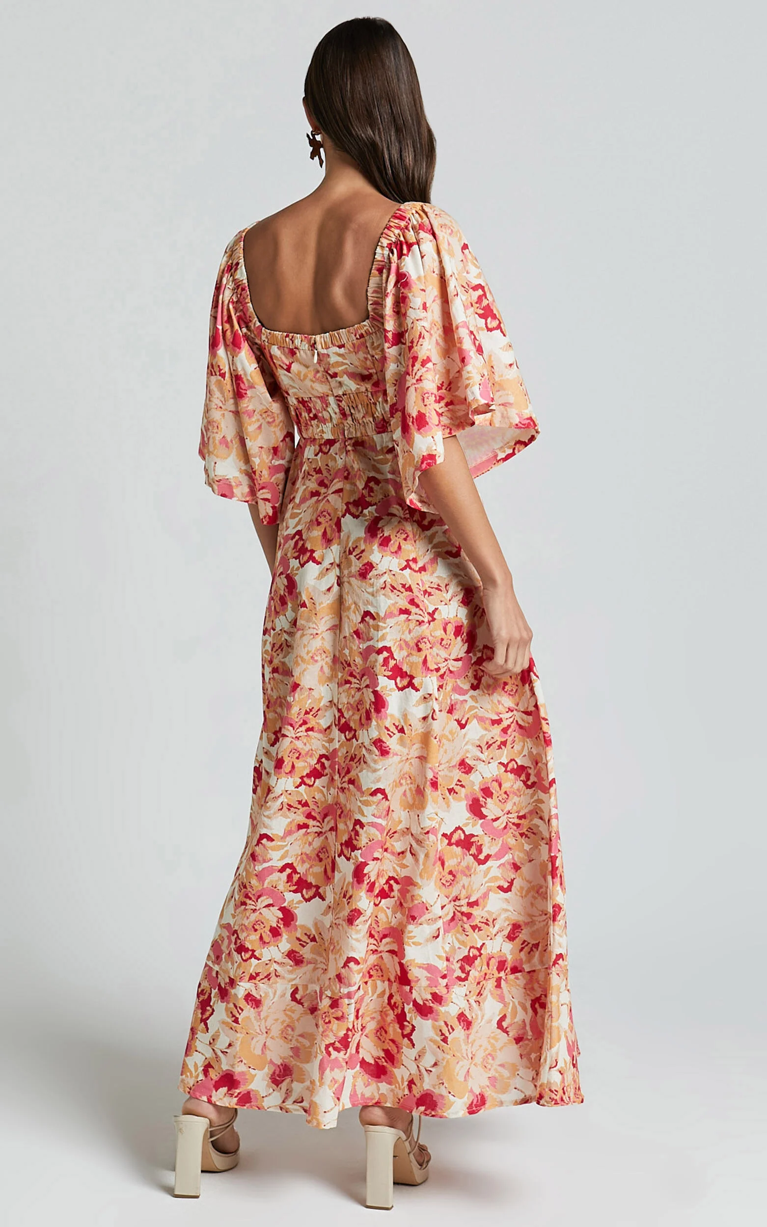 Amalie The Label - Thalia Linen Blend Puff Sleeve Midi Dress in Sienna Print