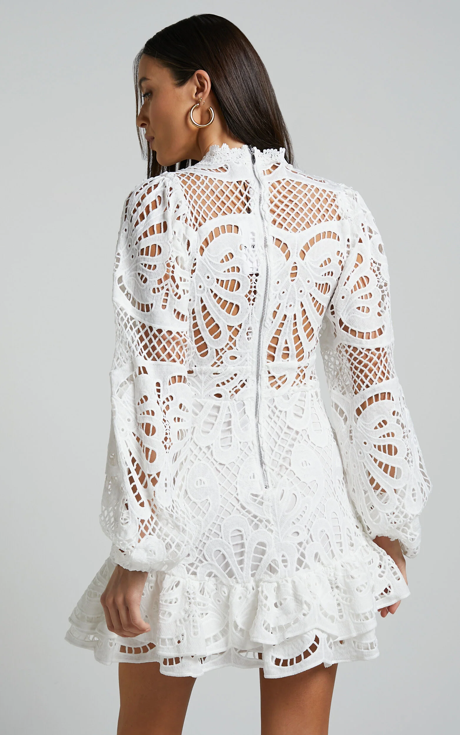 Kiss Me Now Mini Dress - Long Puff Sleeve Dress in White Lace