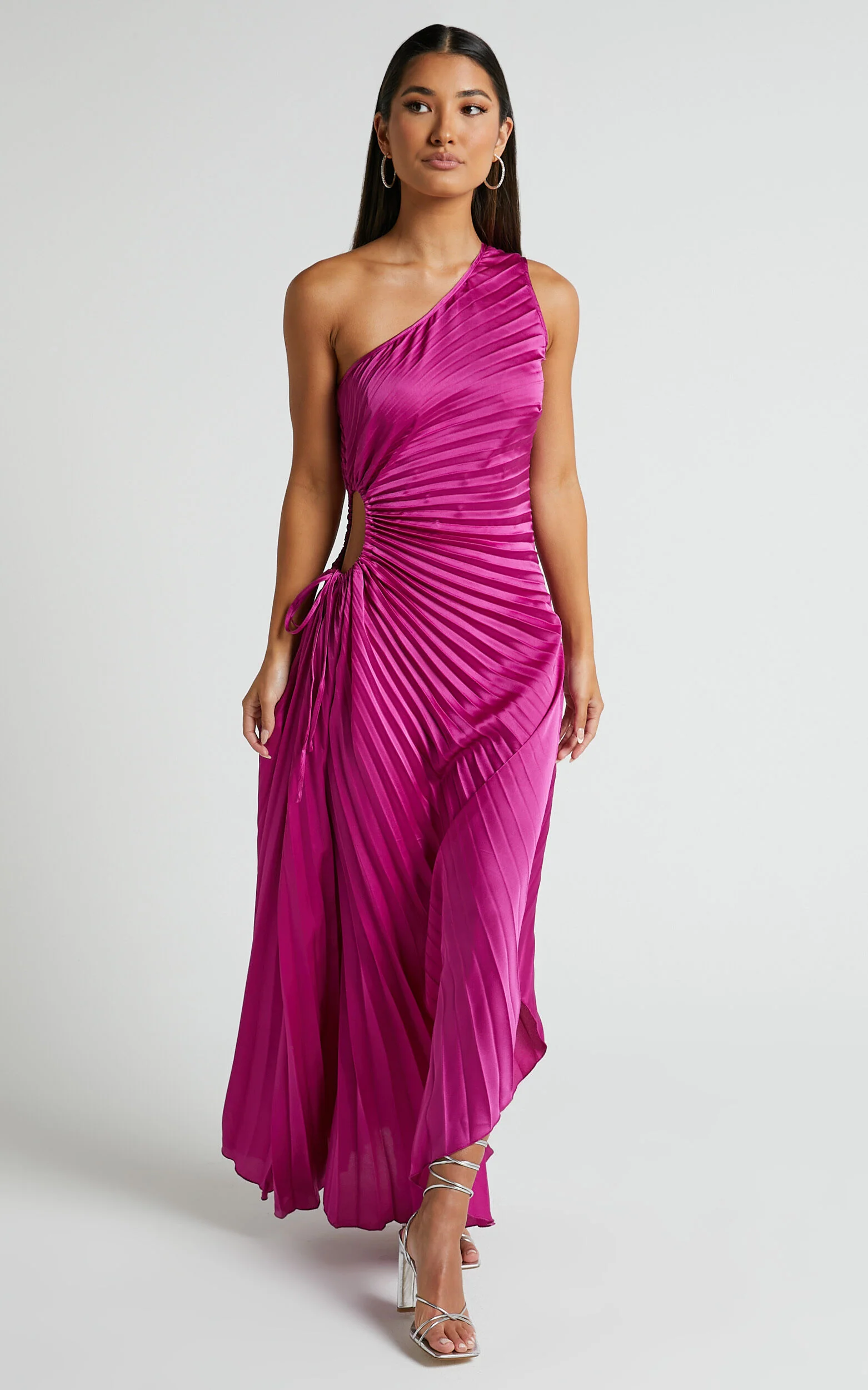 Kitsune Maxi Dress - One Shoulder Cut Out Dress in Pink