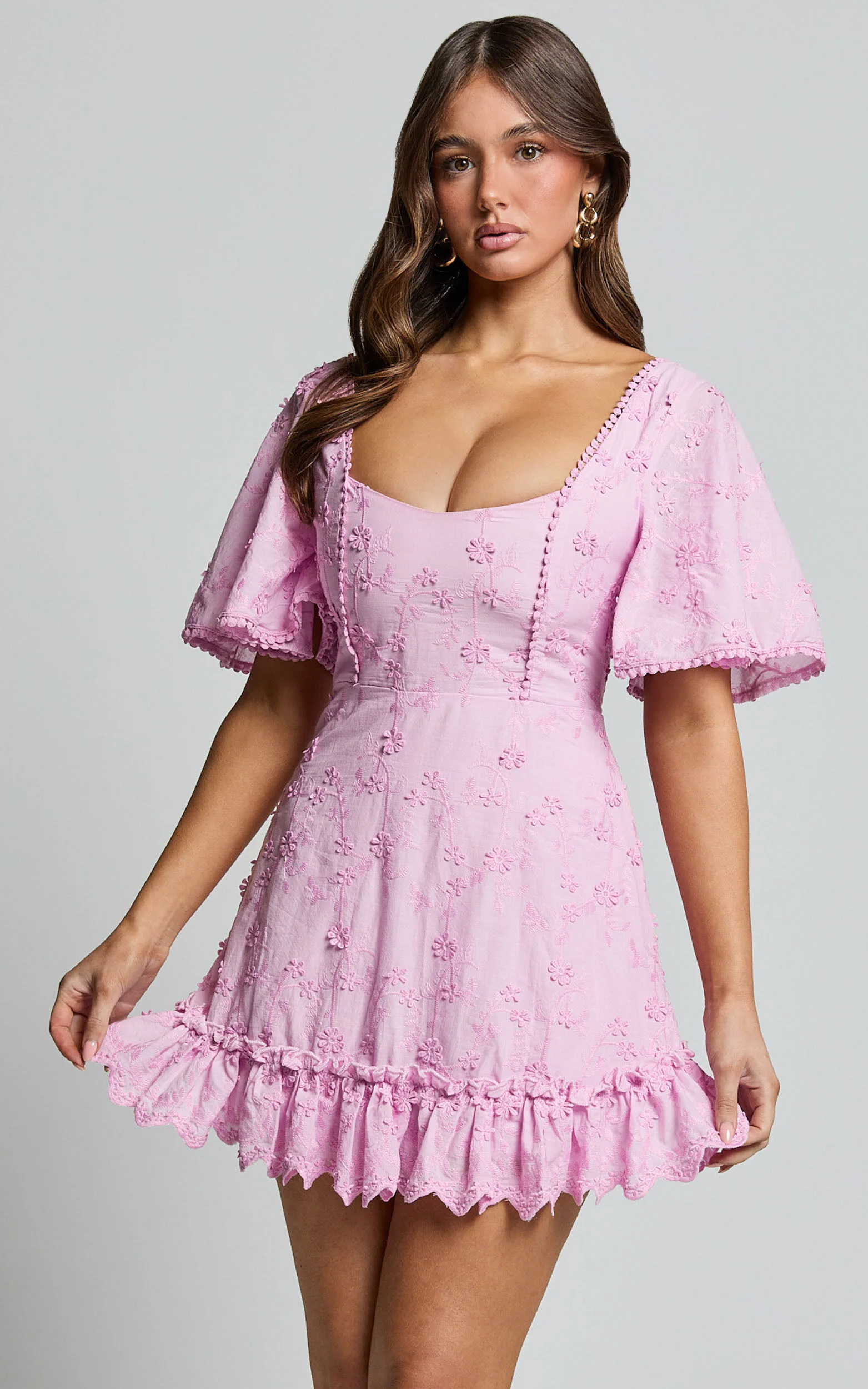 Fancy A Spritz Mini Dress - Square Neck Dress in Lilac