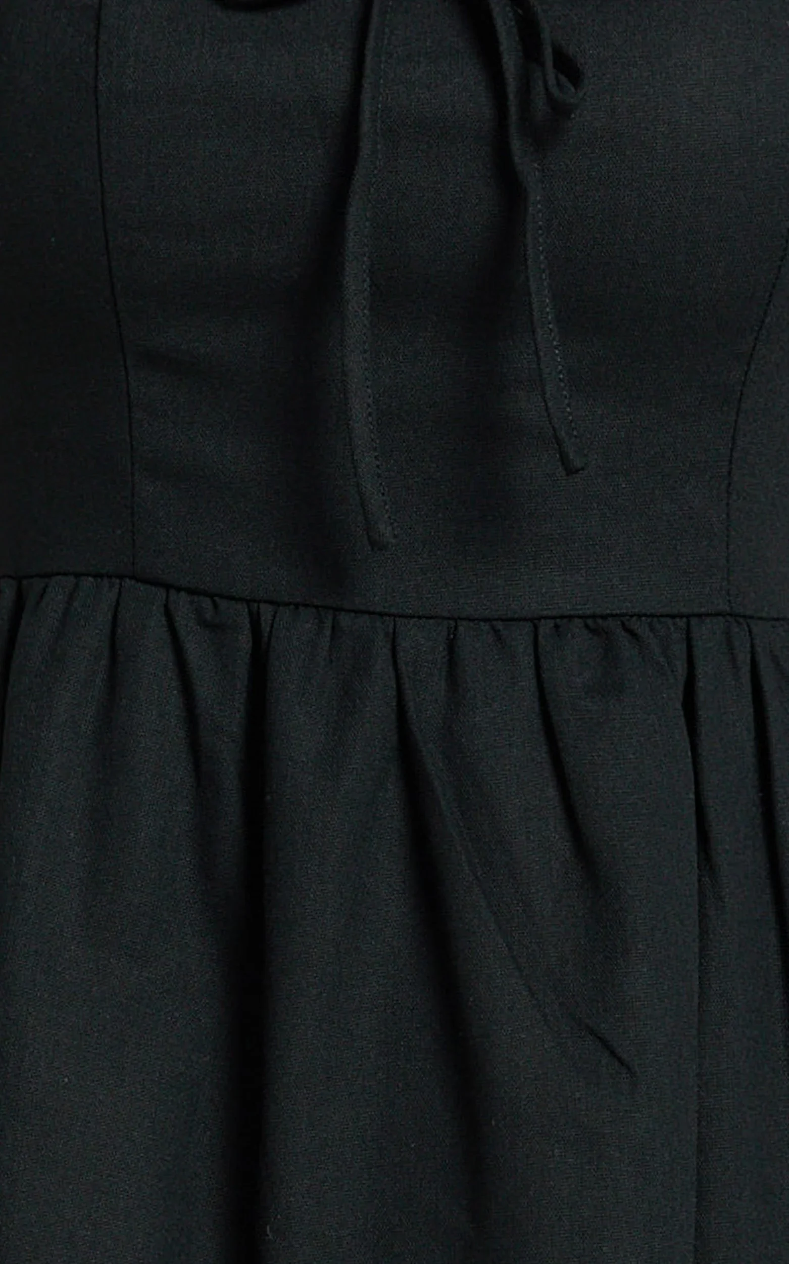 Quinn Midi Linen Blend Dress - Puff Sleeve Square Neck Dress in Black