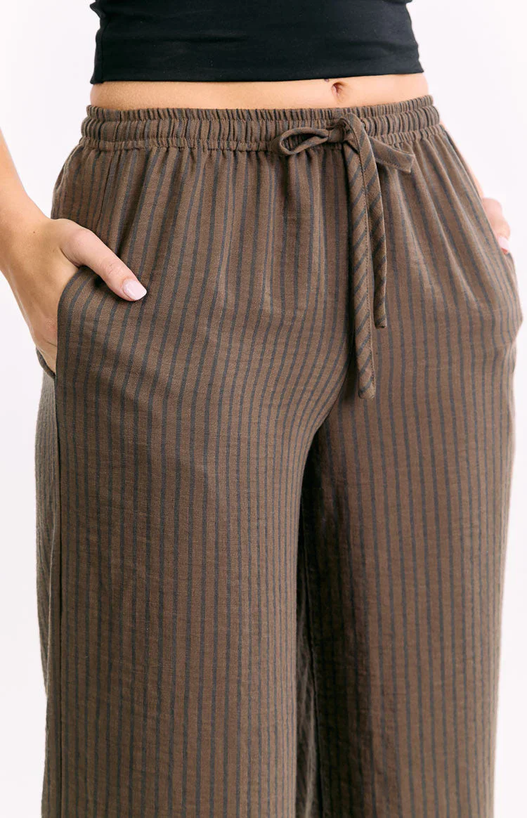 Avandi Brown Stripe Drawstring Waistband Pants