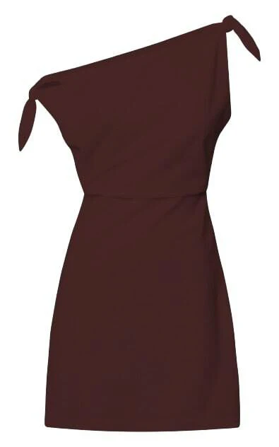 Jeofina Mini Dress - Off The Shoulder Linen Look Dress in Chocolate