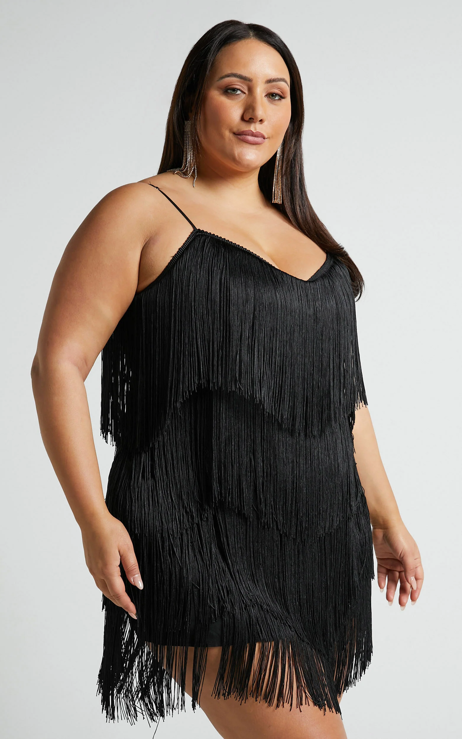 Siofra Mini Dress - Zig Zag Fringe Dress in Black