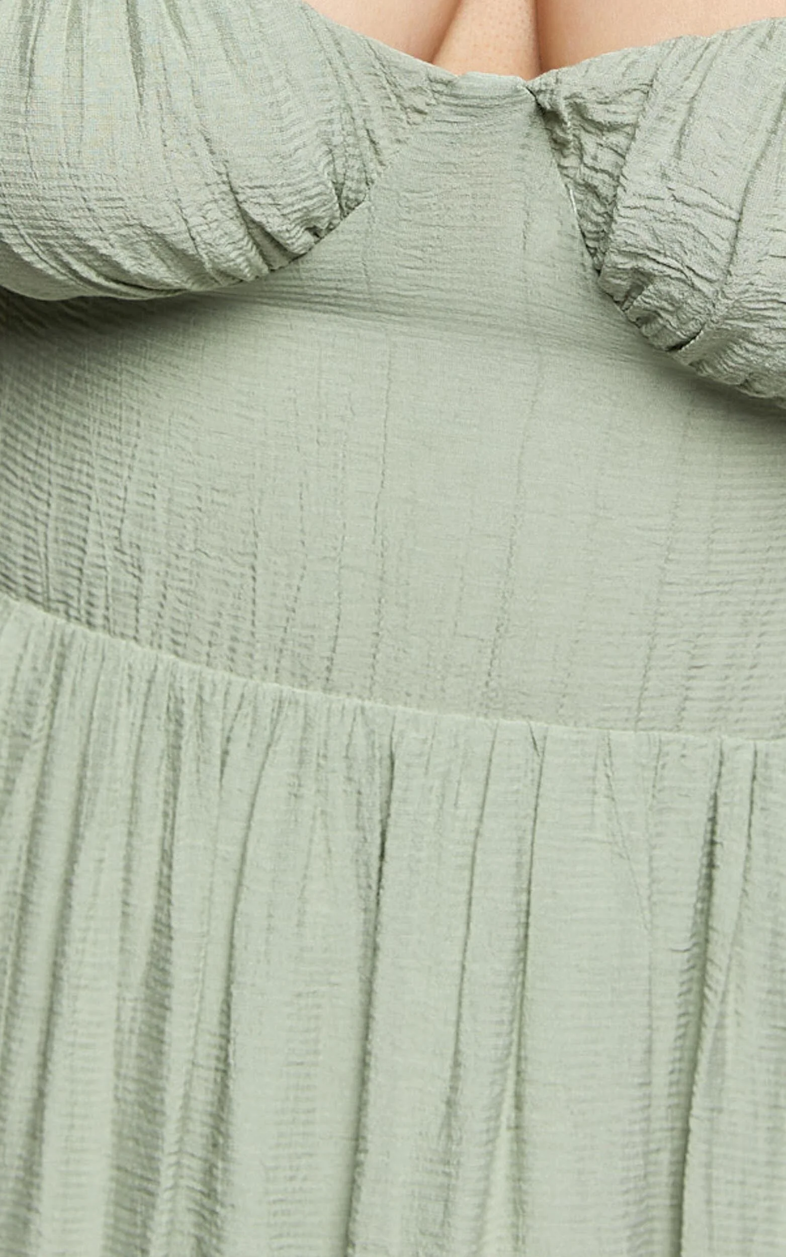 Anita Midi Dress - Puff Sleeve Tiered Dress in Sage