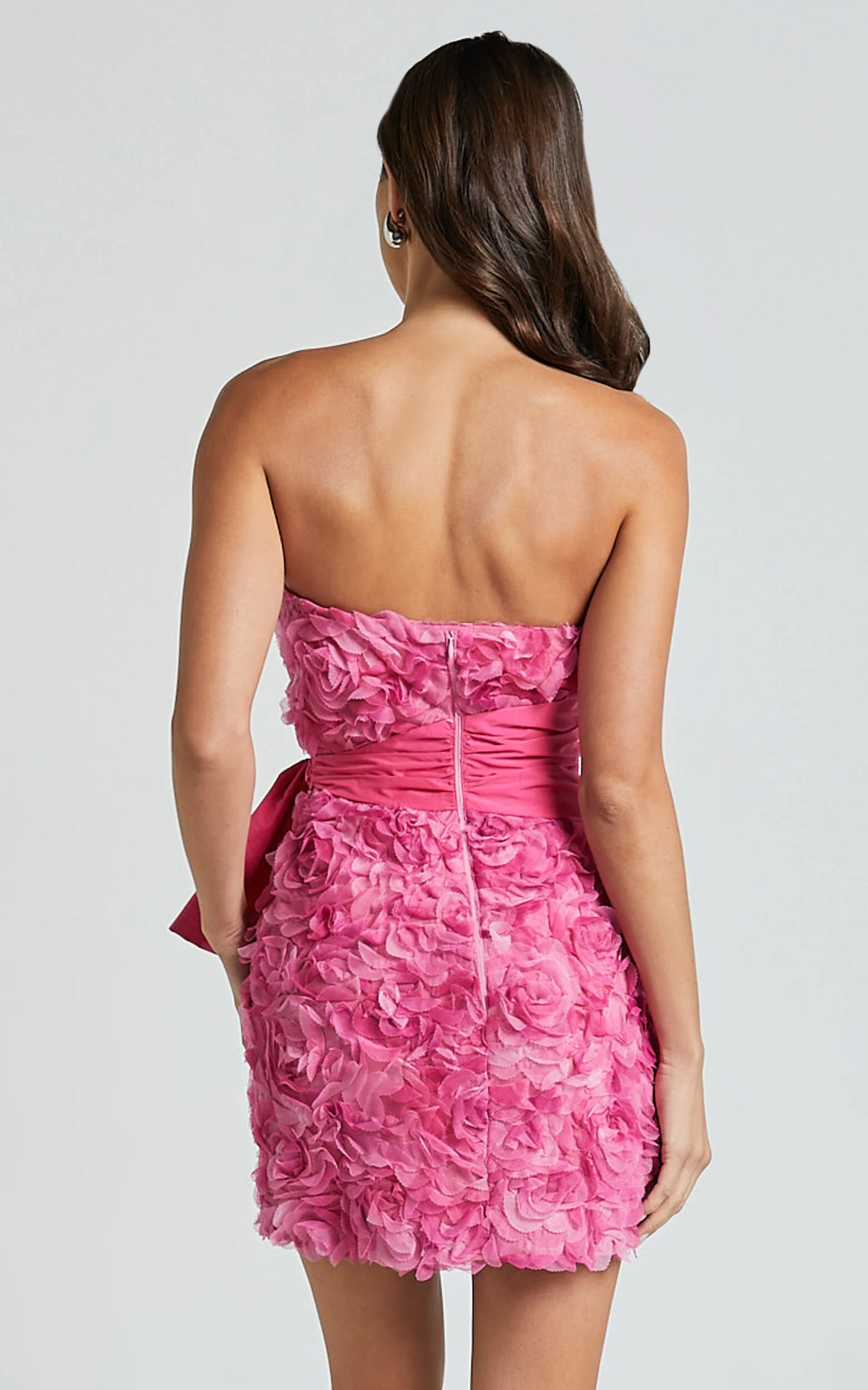 Ayesha Mini Dress - Strapless with Ribbon Detail Dress in Pink