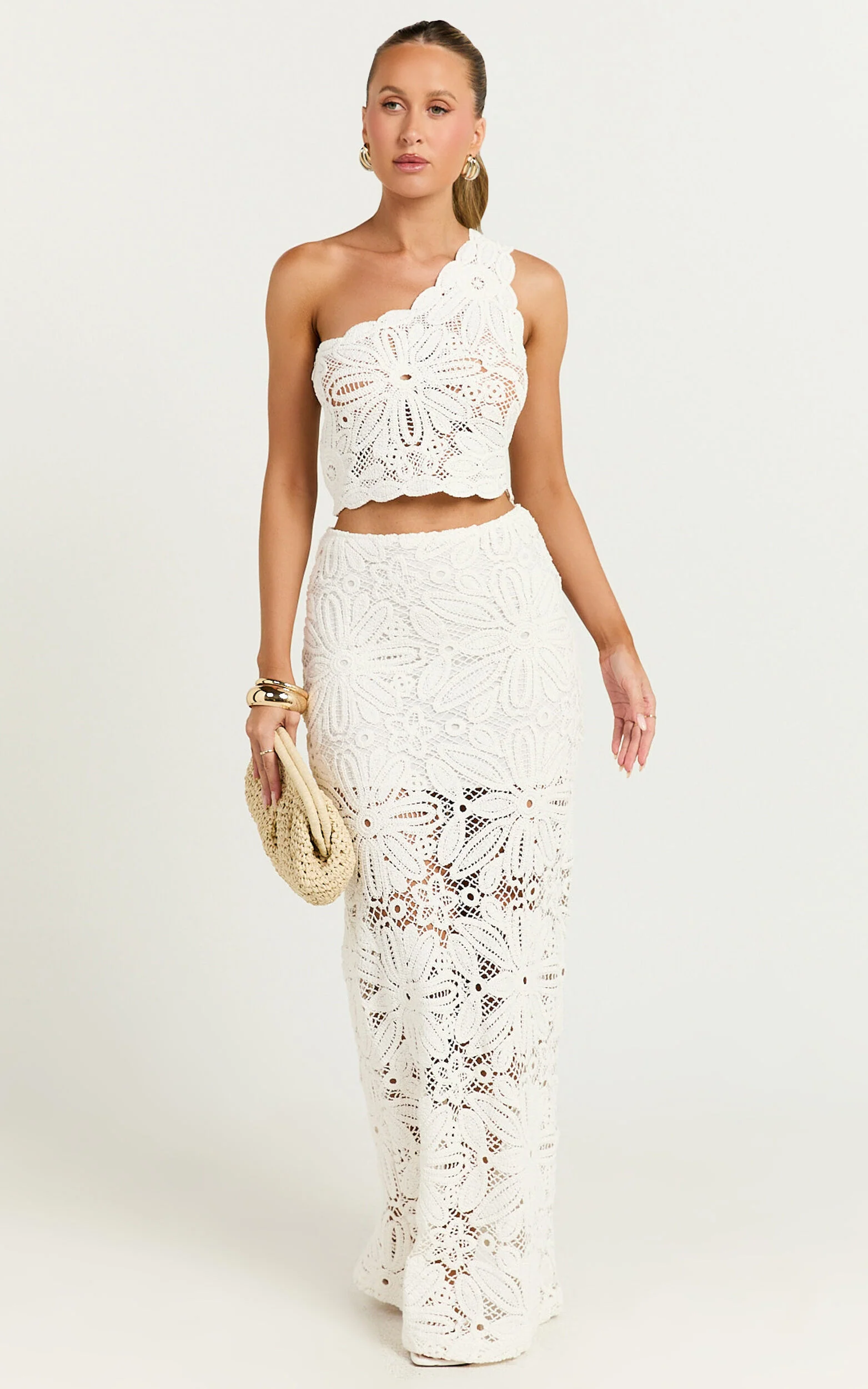 Charlene Maxi Skirt - Crochet Fit And Flare Skirt in White