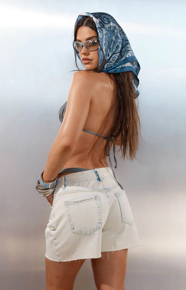 Talk That Talk Grey Sparkle Eyelet Bikini Top