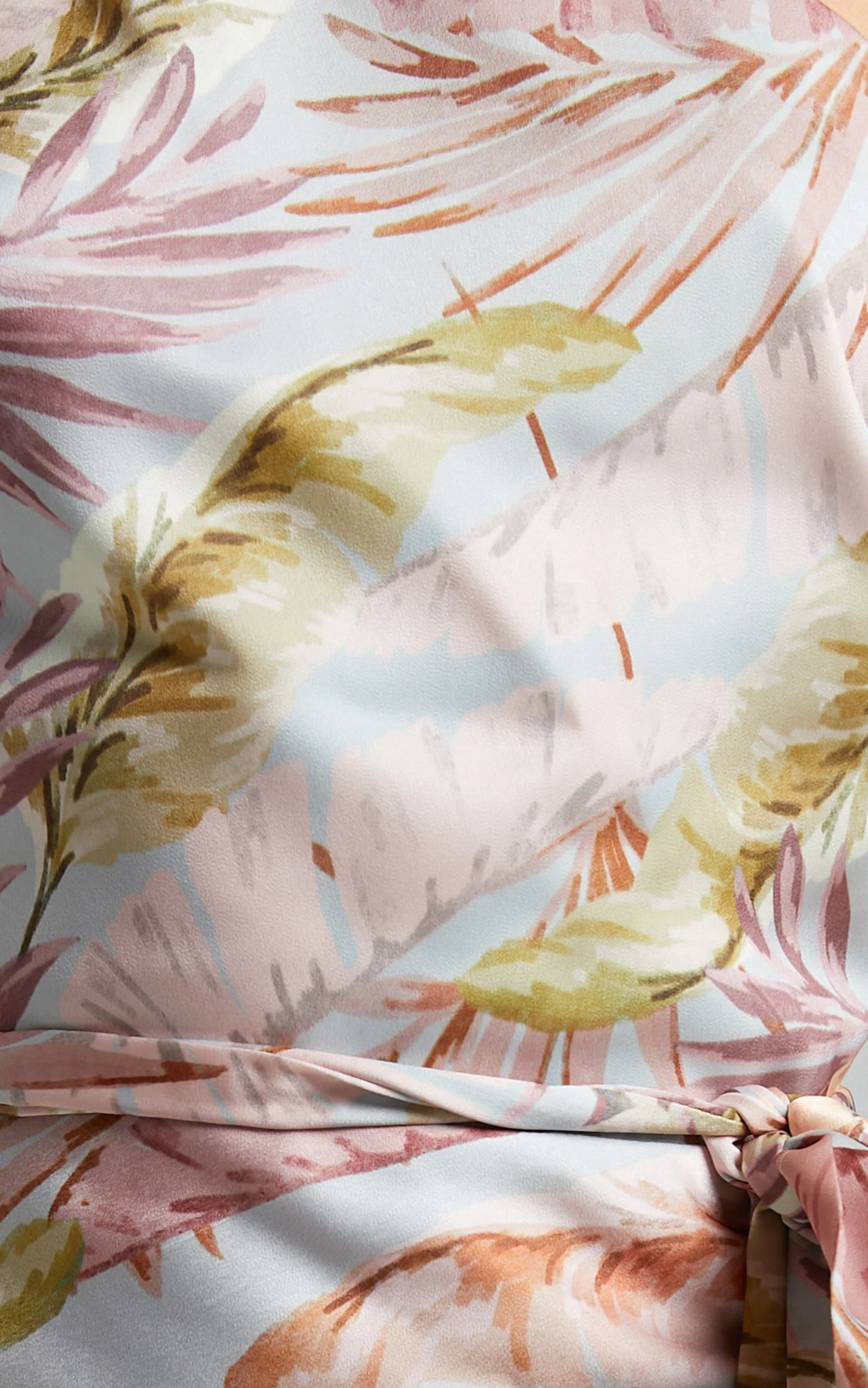 Adea Midi Dress - Asymmetric One Shoulder Slip Dress in Blue Lagoon Leaf Print