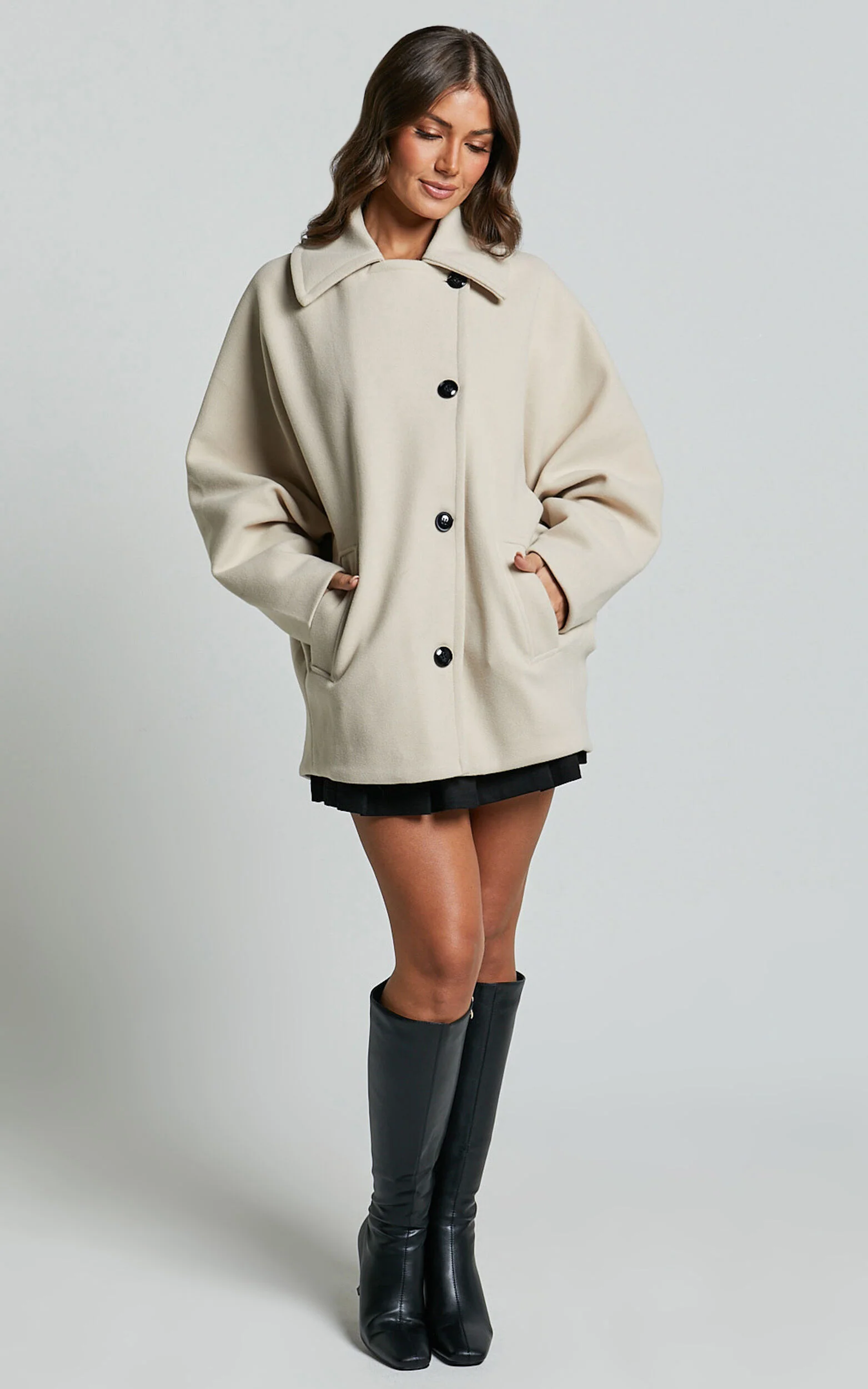 Claudia Coat - Triple Breasted Coat in Beige