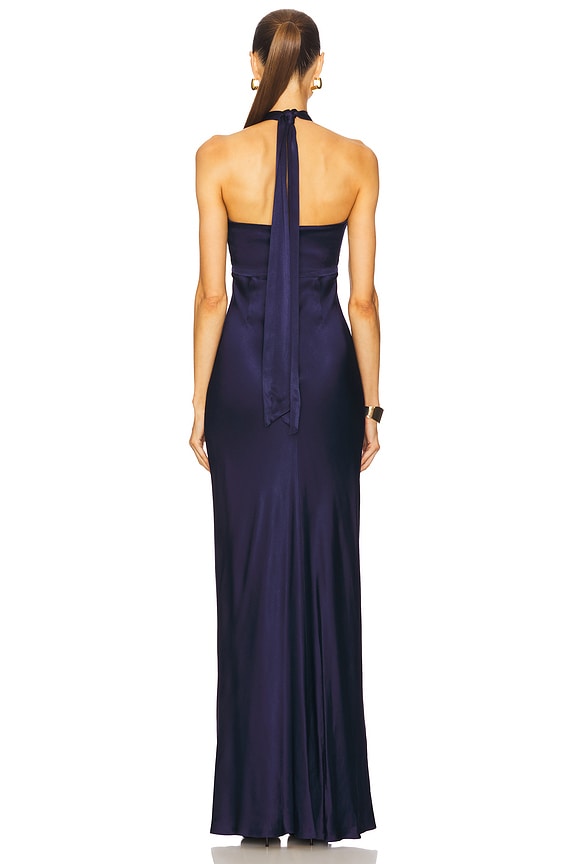 La Lune Ruched Halter Maxi Dress