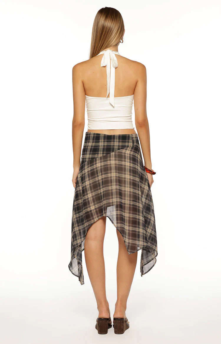 Khalea Blue Plaid Hanky Hem Midi Skirt