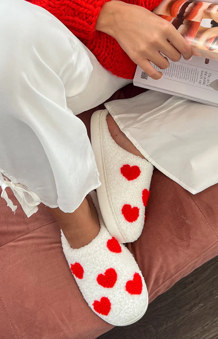 Sweetheart Sole White Love Heart Slippers