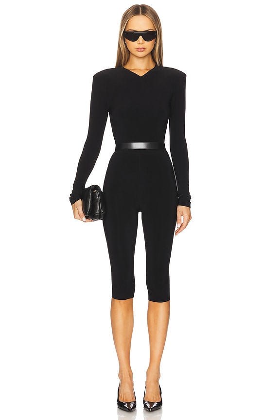 Long Sleeve Shoulder Pad V Neck Top