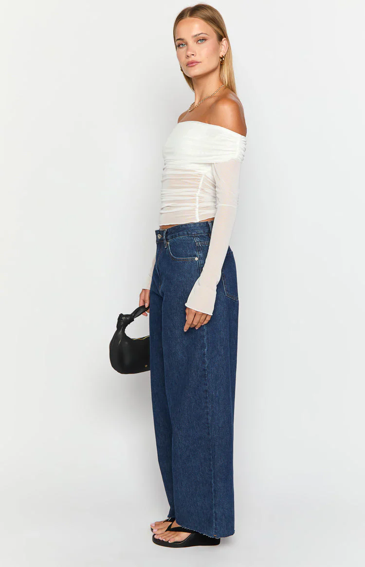She's Yours Dark Wash Denim Wide Leg Boyfriend Jeans