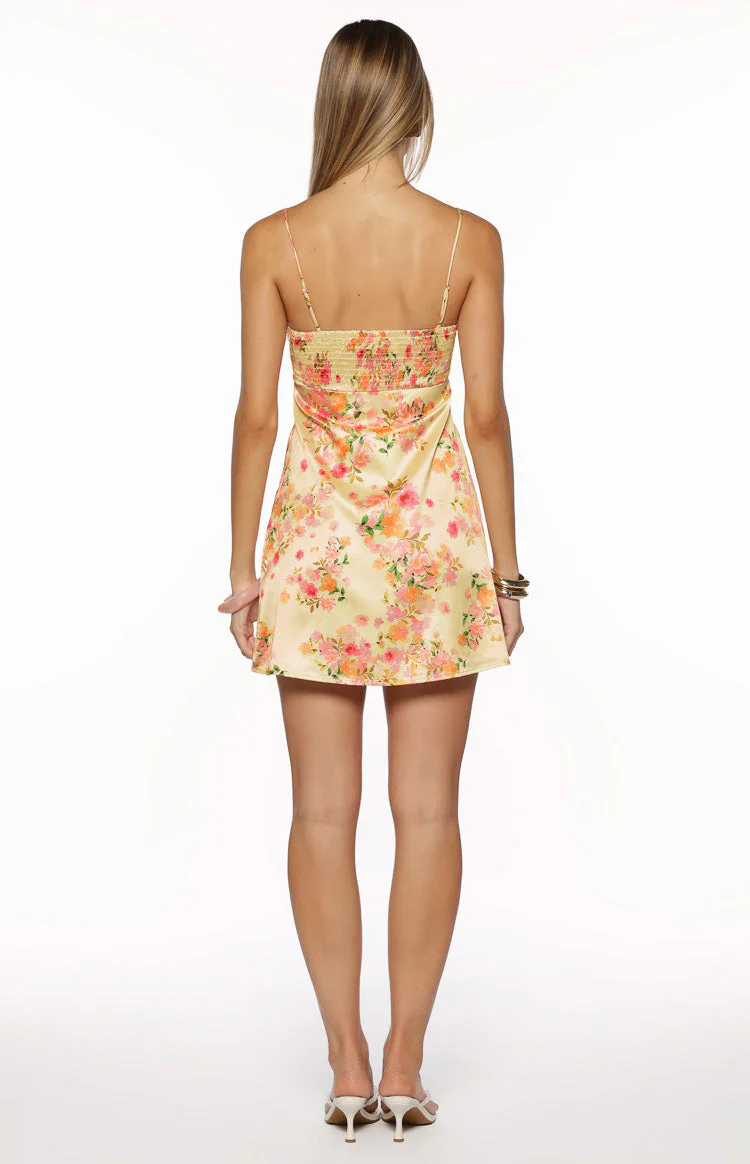 Chantell Yellow Bloom Mini Dress