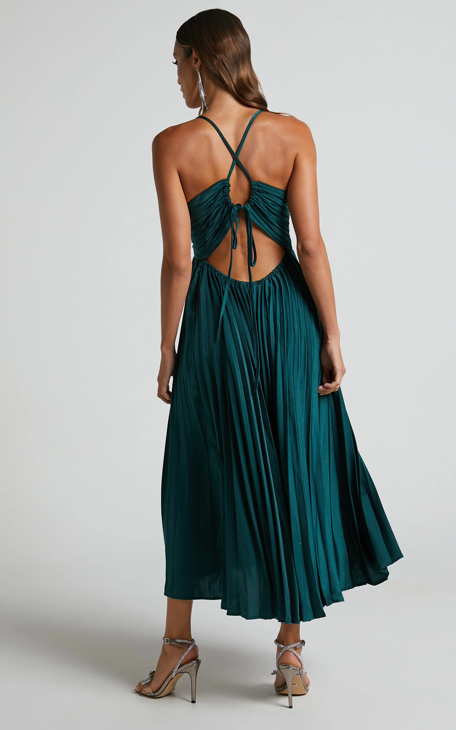Zayla Midi Dress - Plisse Twist Front Dress in Emerald