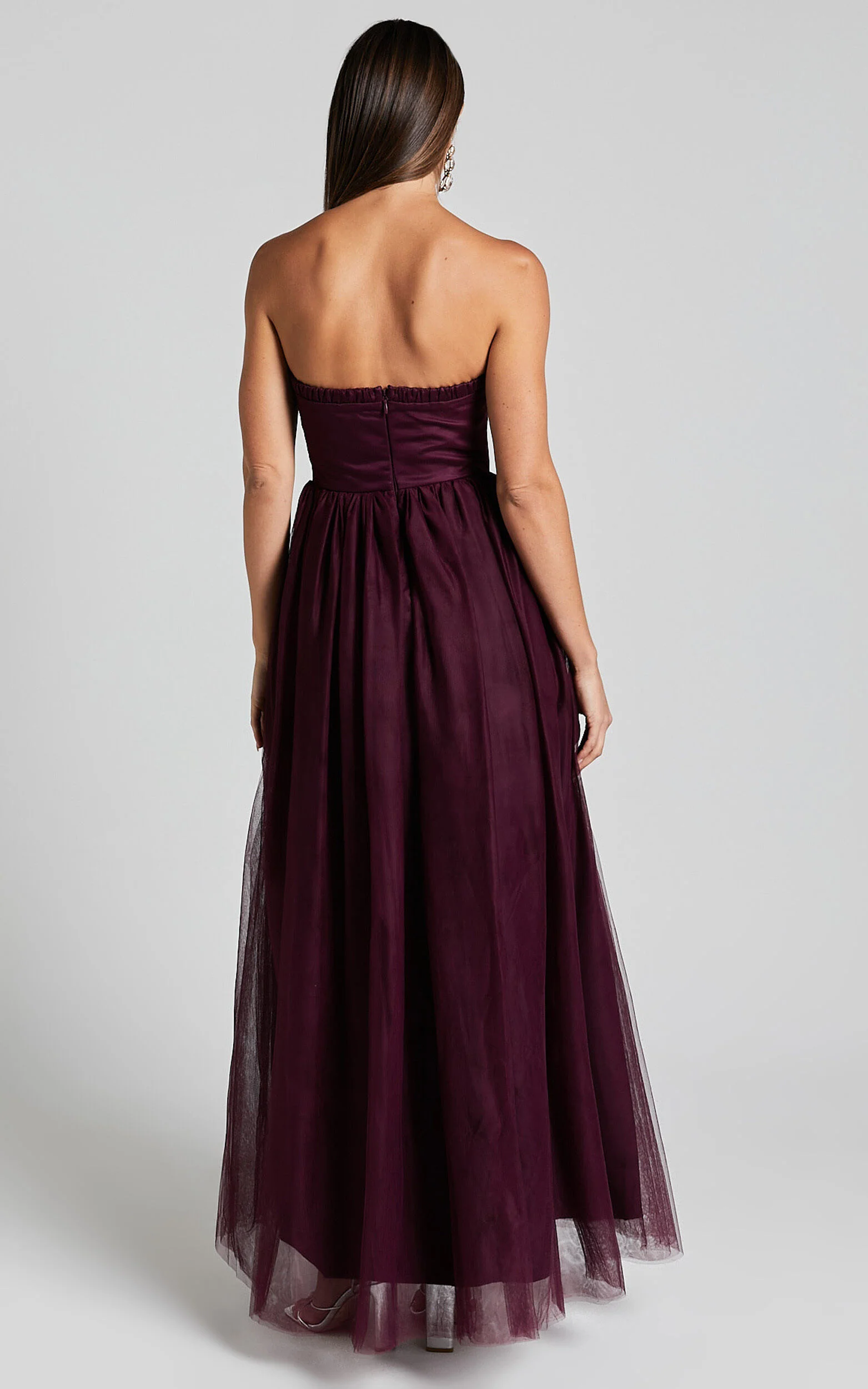 Gemma Maxi Dress - Strapless Sweetheart Tulle Fit & Flare in Aubergine