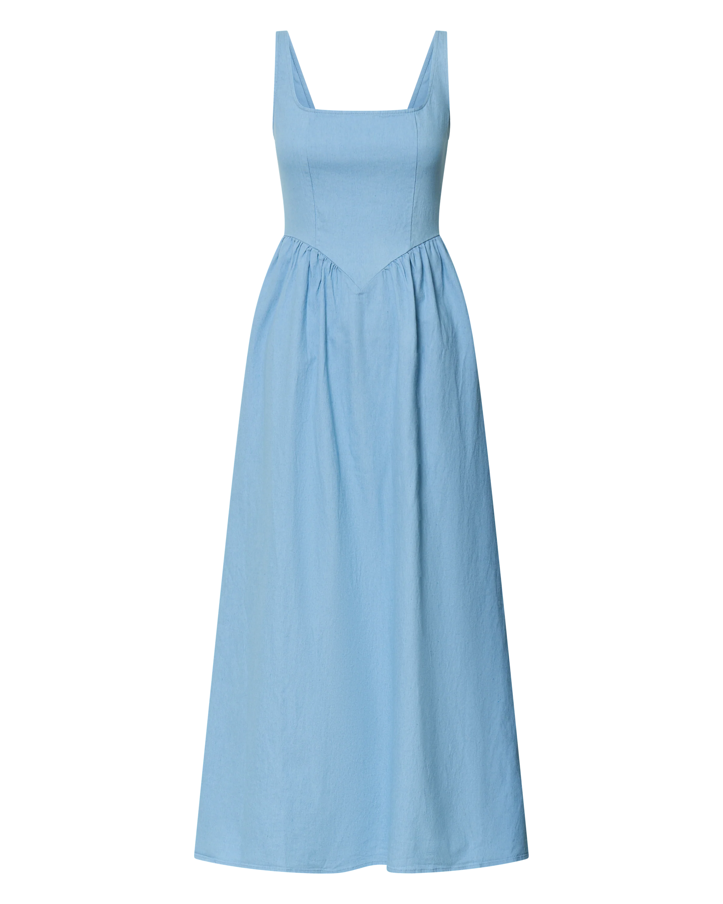 Rhaziya Midi Dress - Sleeveless Straight Neck Fit and Flare Dress in Blue