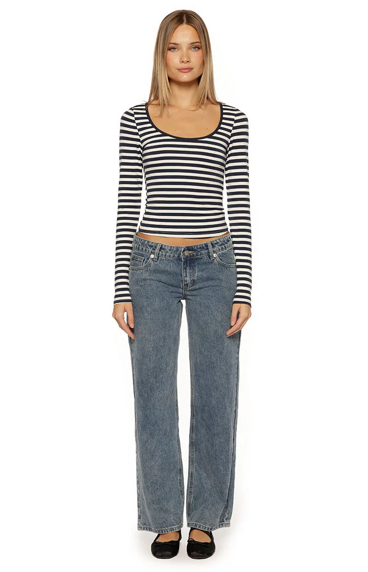 Ronney Navy Stripe Long Sleeve Top