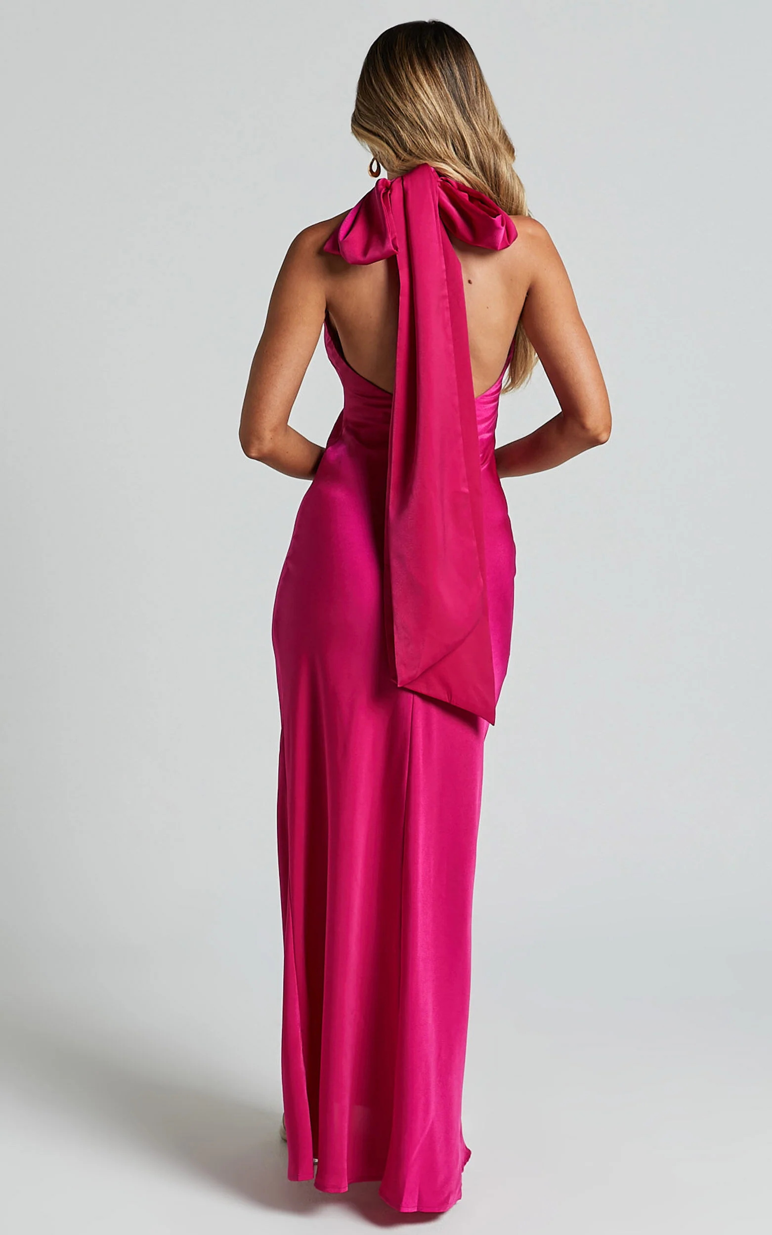 Alycia Maxi Dress - High Neck Tie Back Slip in Pink