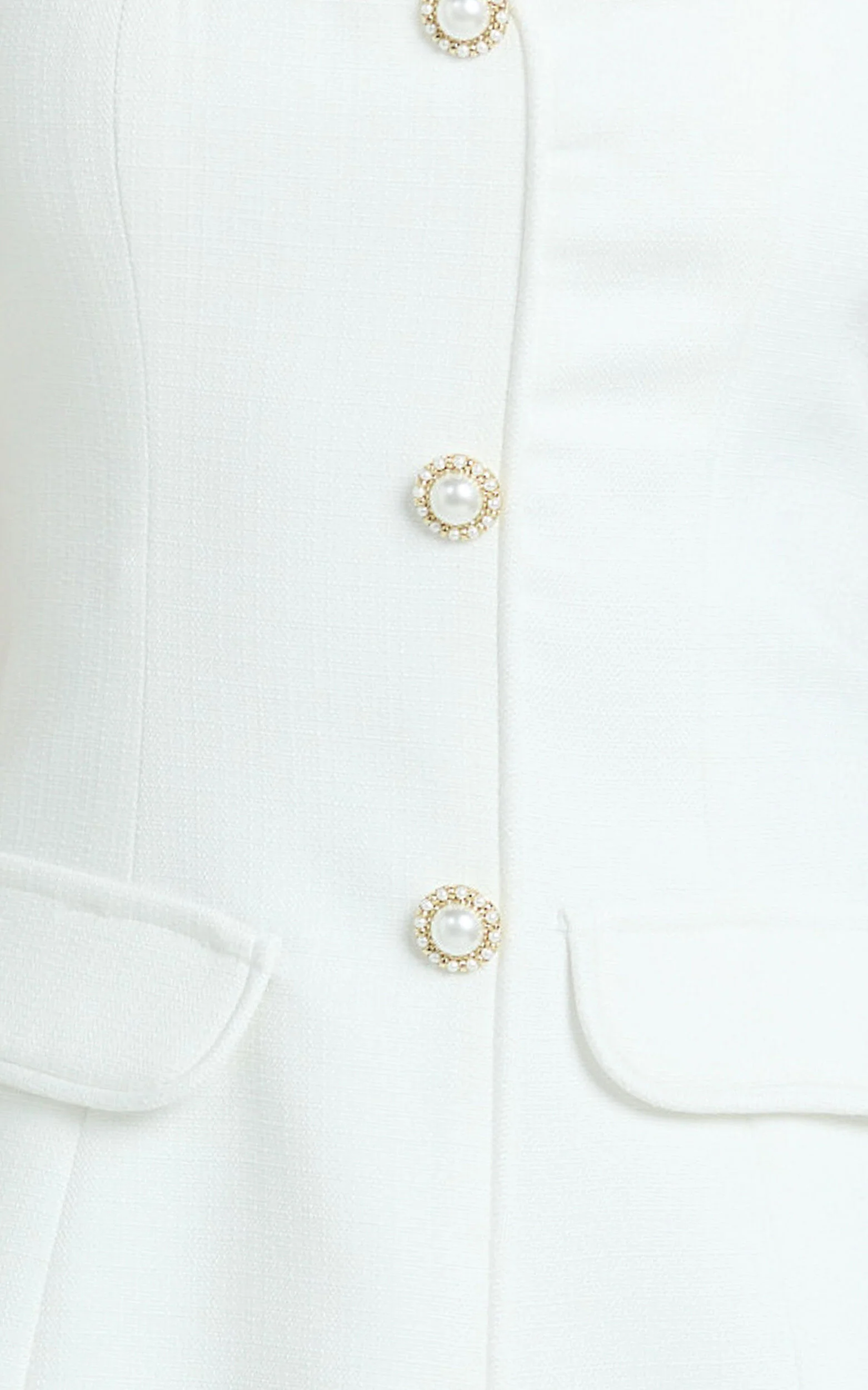 Patsy Mini Dress - Boucle Cap Sleeve Button Front Fitted Dress in White