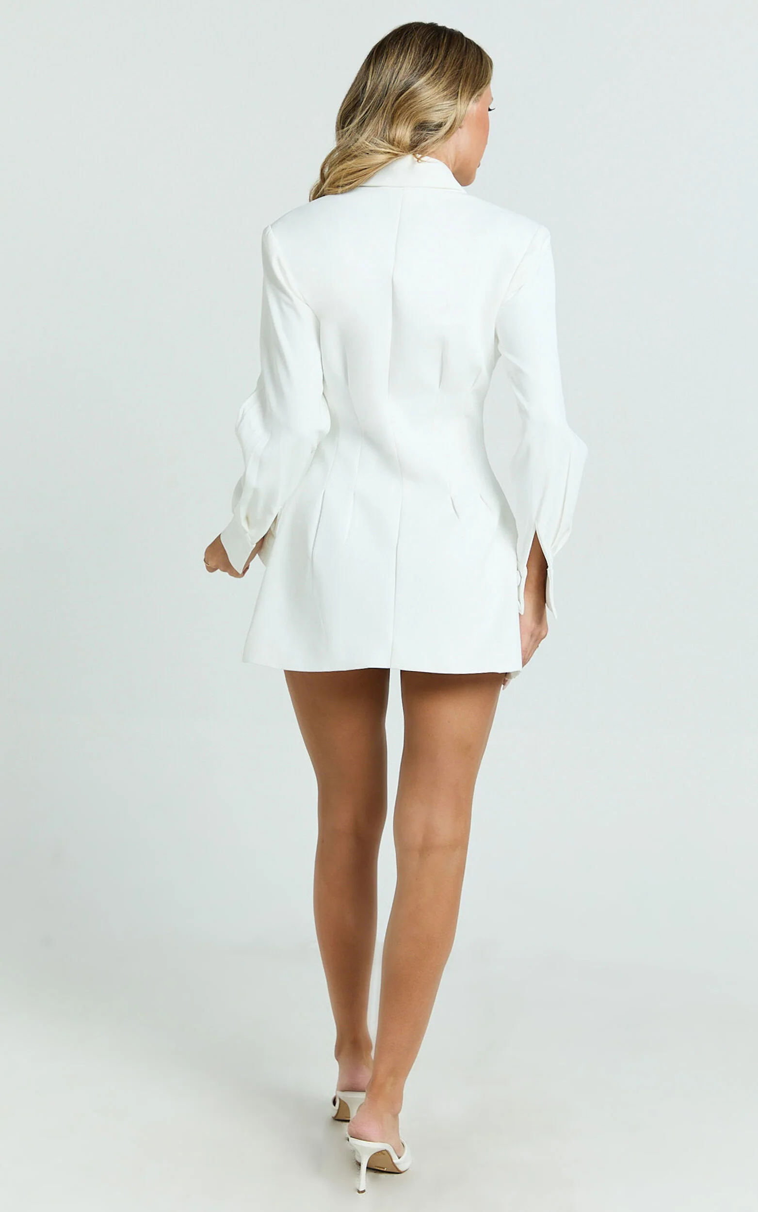Thelma Mini Dress - Button Front Pleat Waist Tulip Skirt Shirtdress in White
