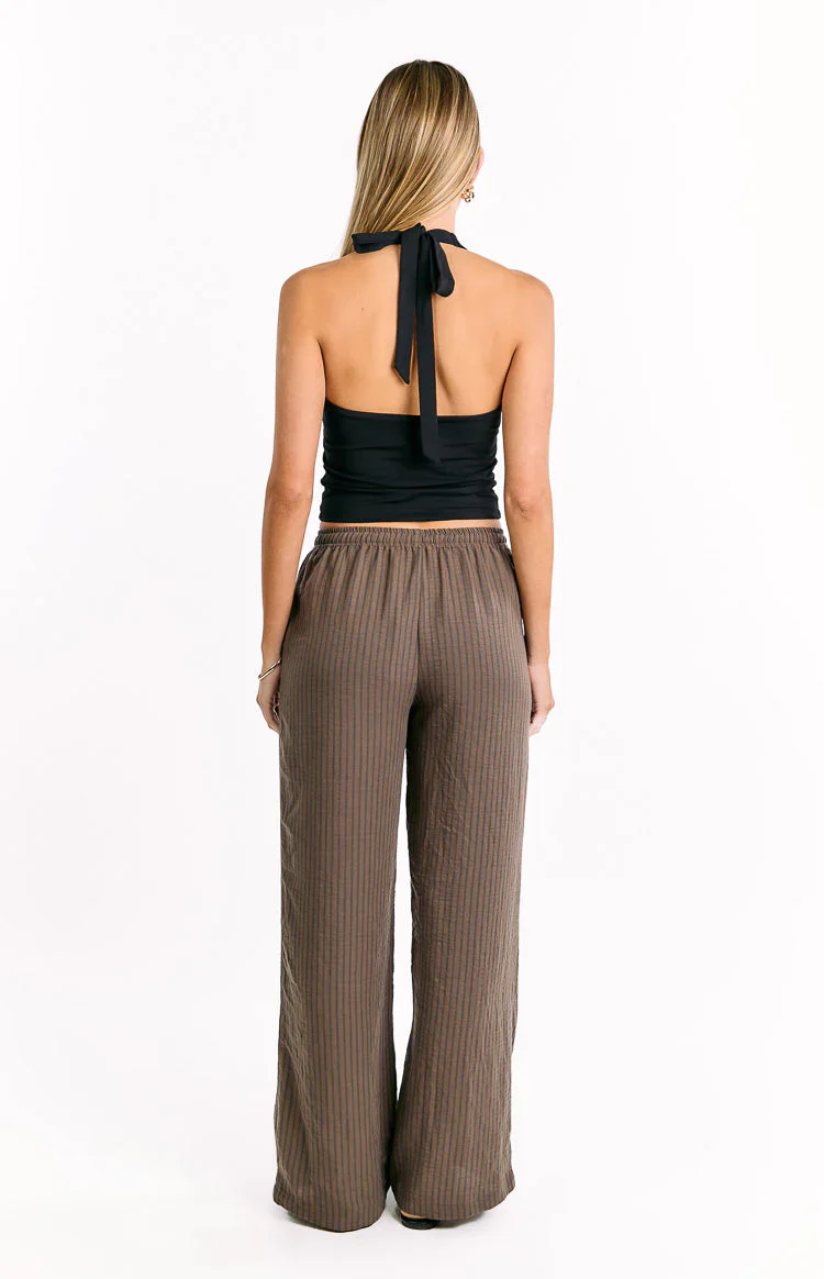 Avandi Brown Stripe Drawstring Waistband Pants