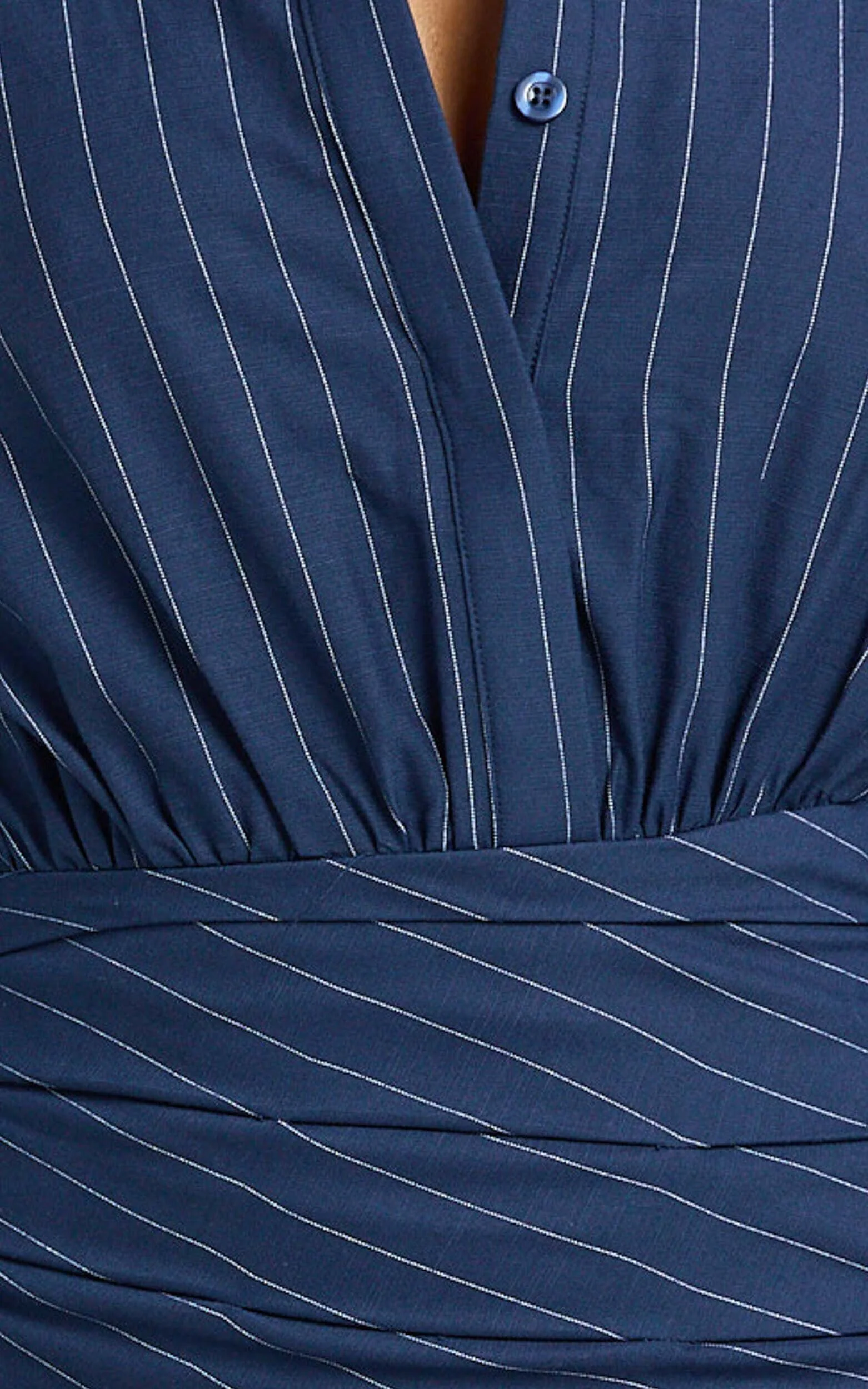 Elliot Mini Dress - Long Sleeve Pinstripe Shirt Dress in Navy Stripe