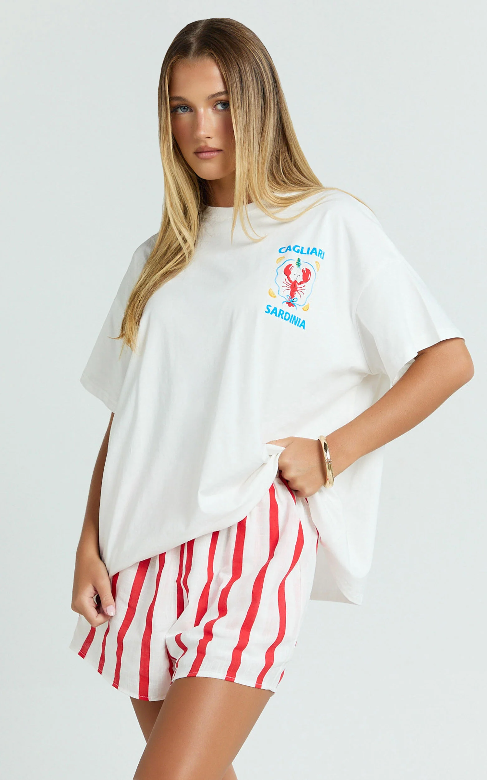Hina Two Piece Set - Lobster T-Shirt Set in Red/White