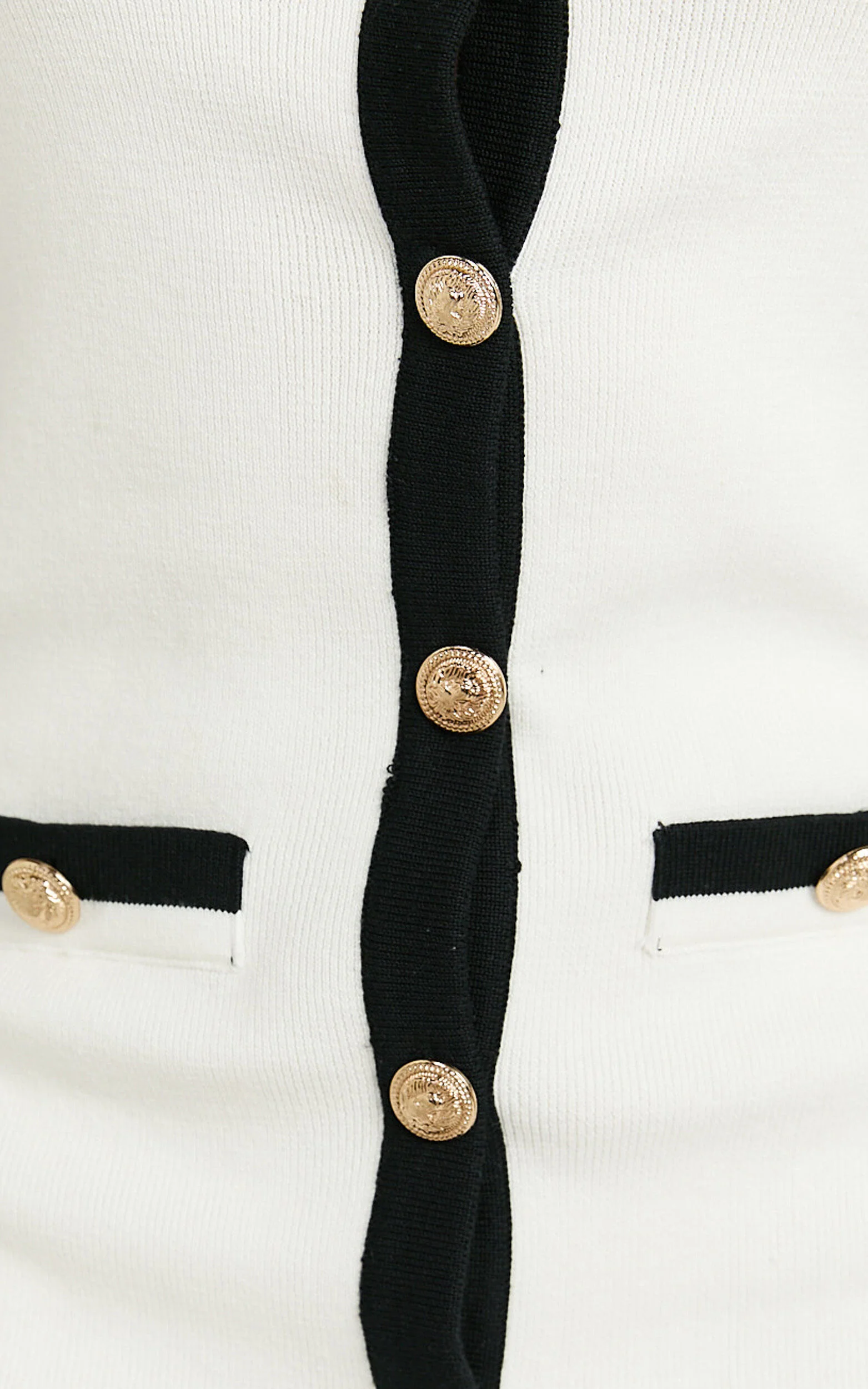 Branson Mini Dress - Sleeveless Button Down Knitted Dress in Cream with Black contrast