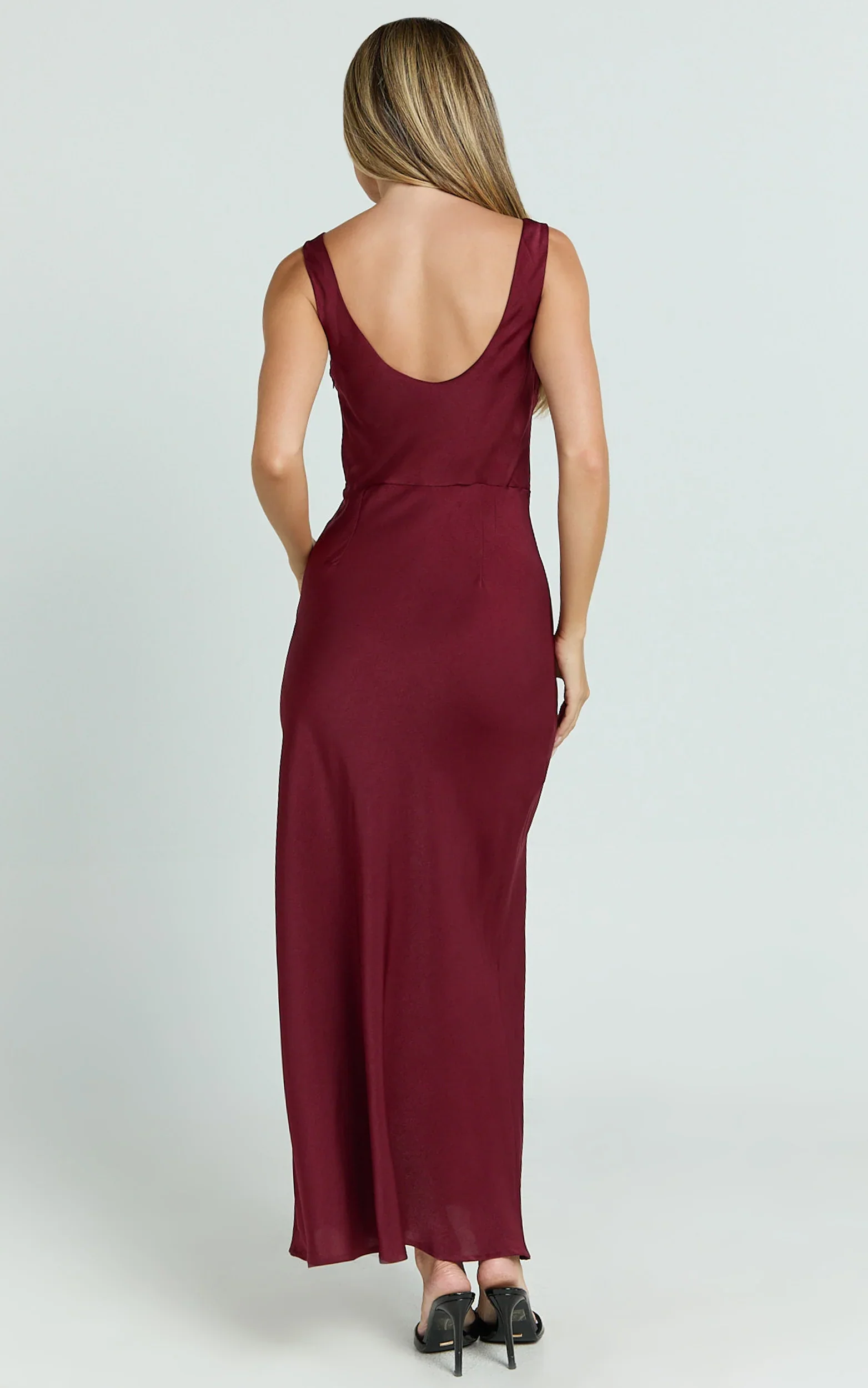Dara Midi Dress - Low Neck Sleeveless Slip Dress in Wine