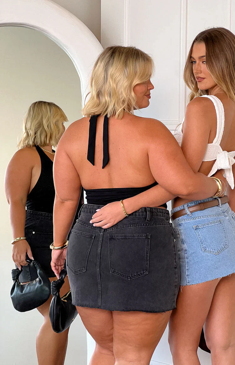 Siletto Black Denim Low Rise Mini Skirt