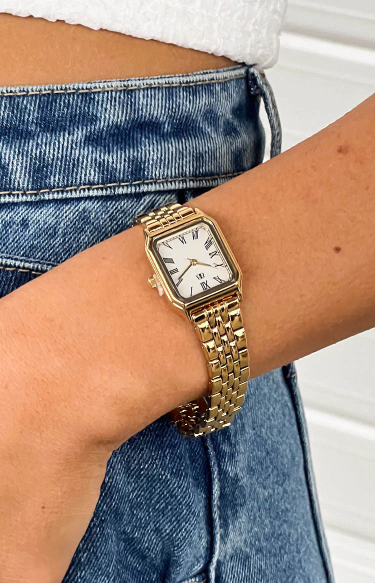 Horatia Gold Square Face Chain Watch