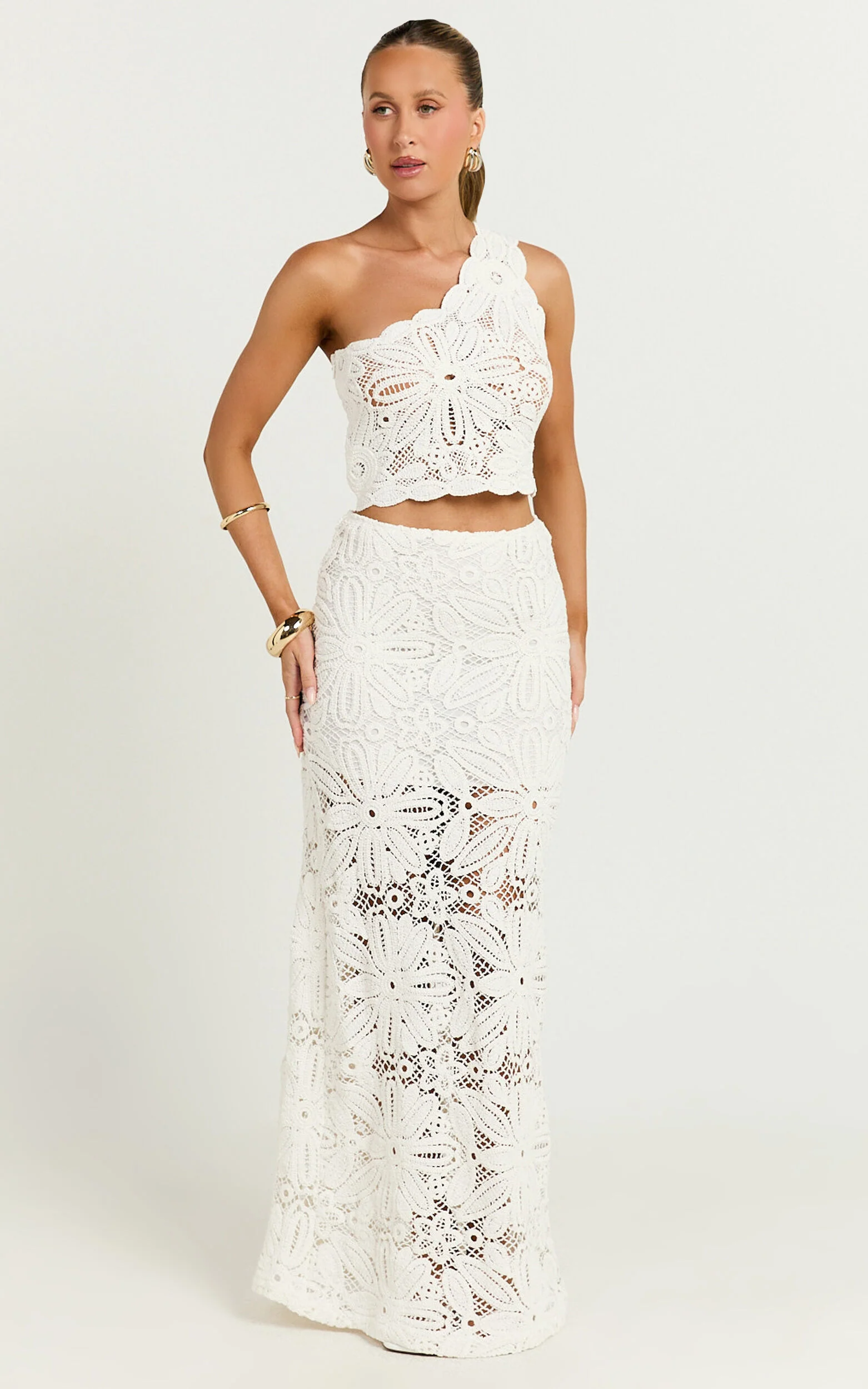 Charlene Maxi Skirt - Crochet Fit And Flare Skirt in White