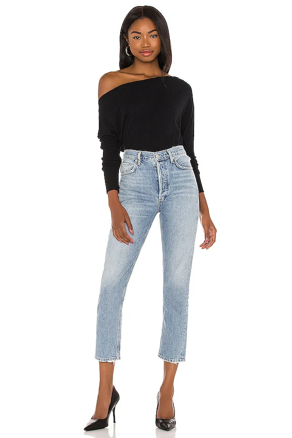 Cashmere Cuffed Off Shoulder Long Sleeve Top