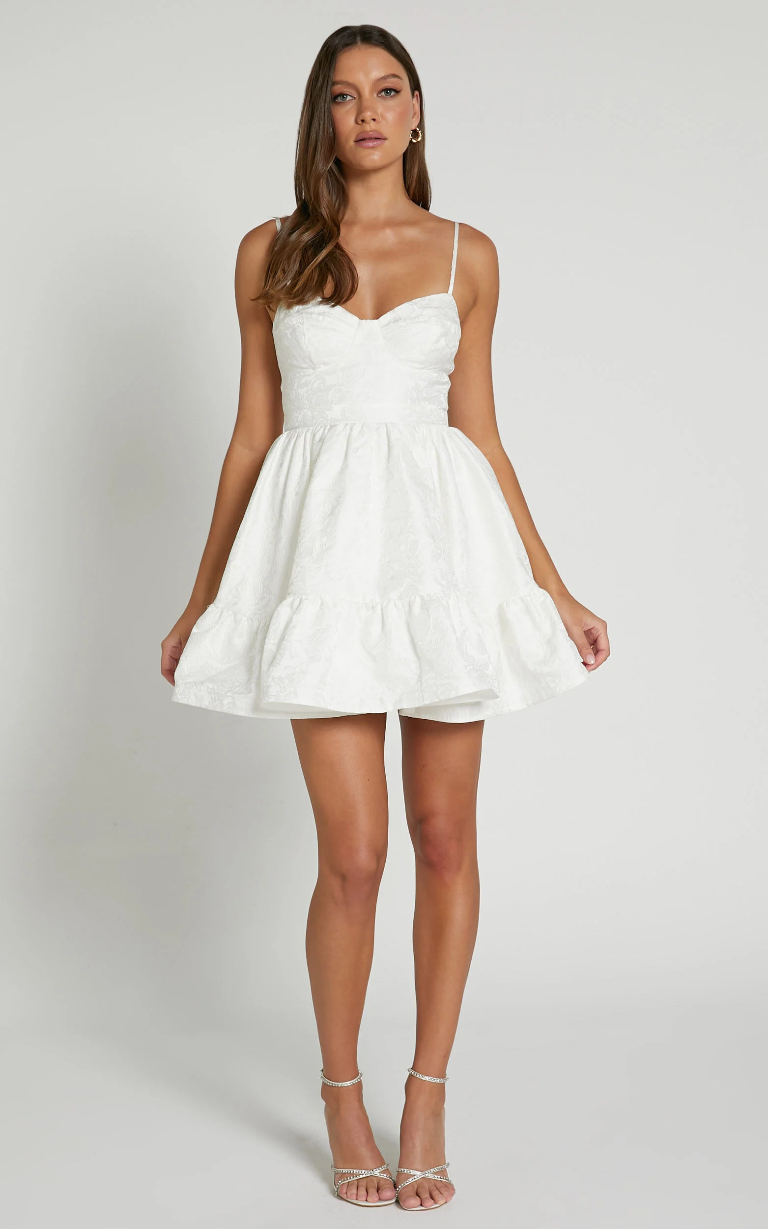 Kena Mini Dress - Jacquard Bustier Dress in White