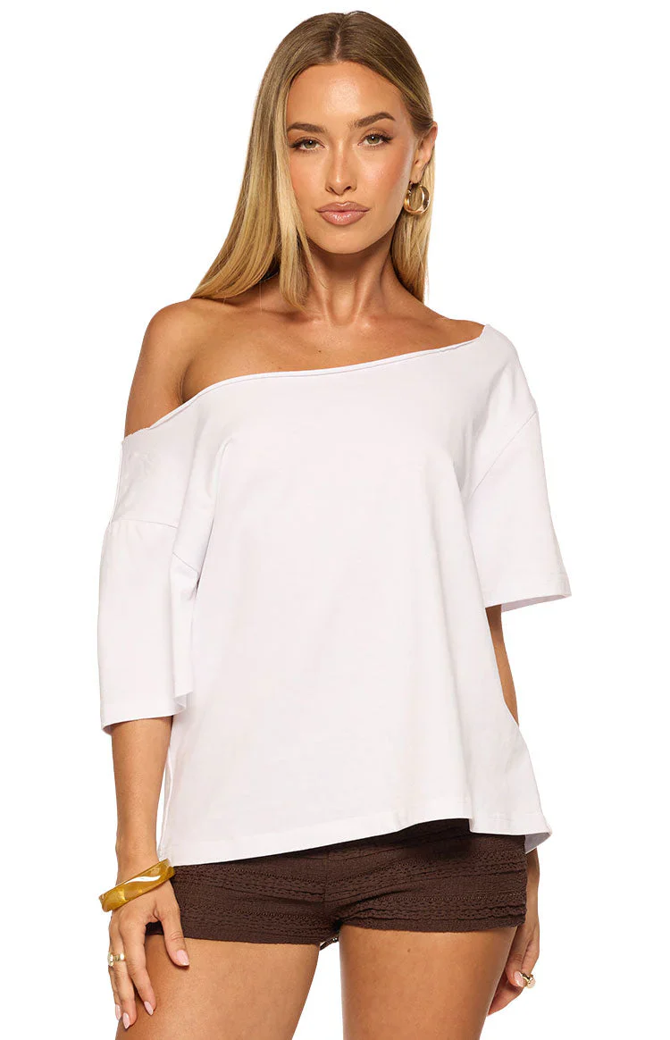 Henrie White Off Shoulder Boxy Tee