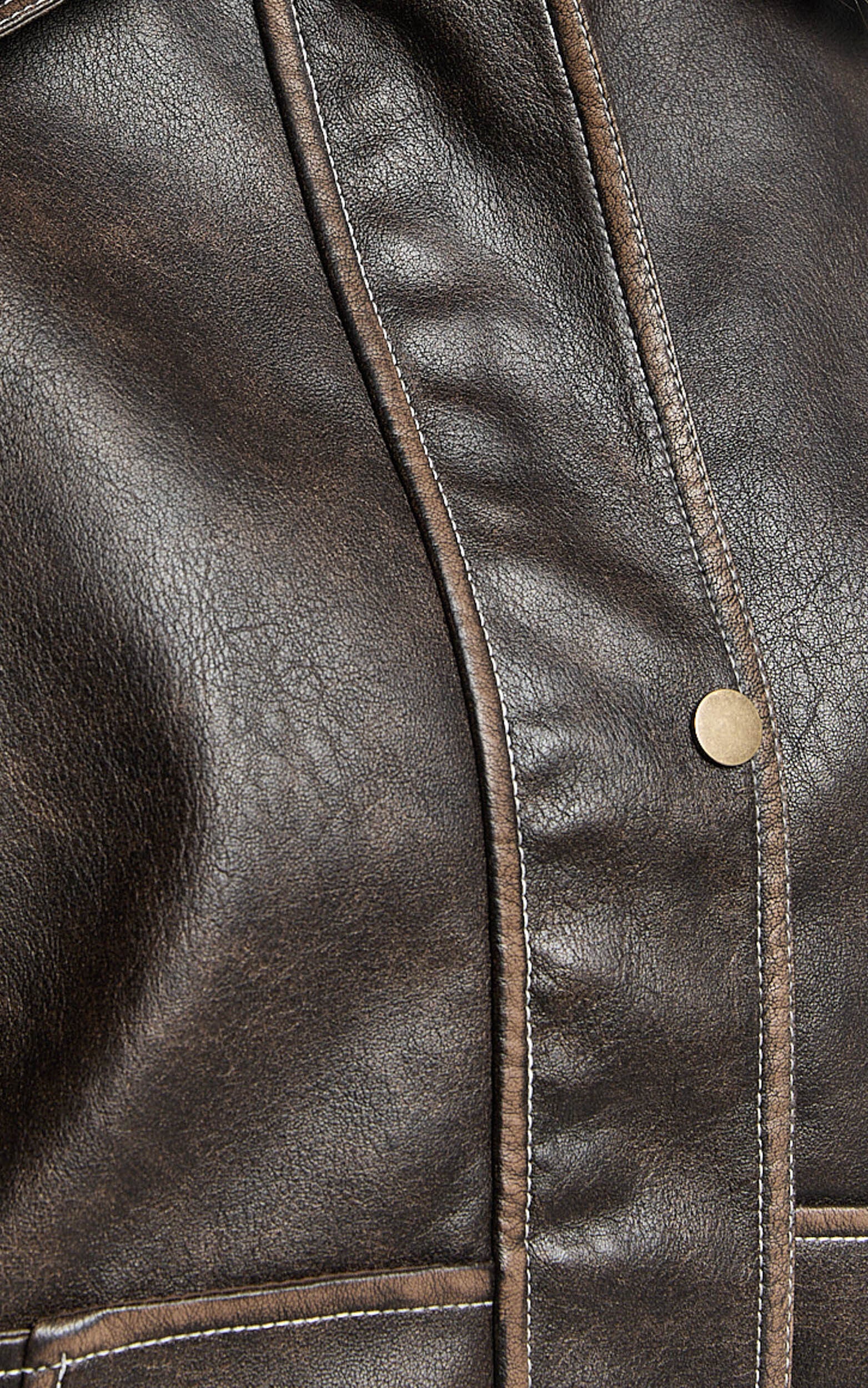 Gail Jacket - Faux Leather Bomber Jacket in Washed Brown