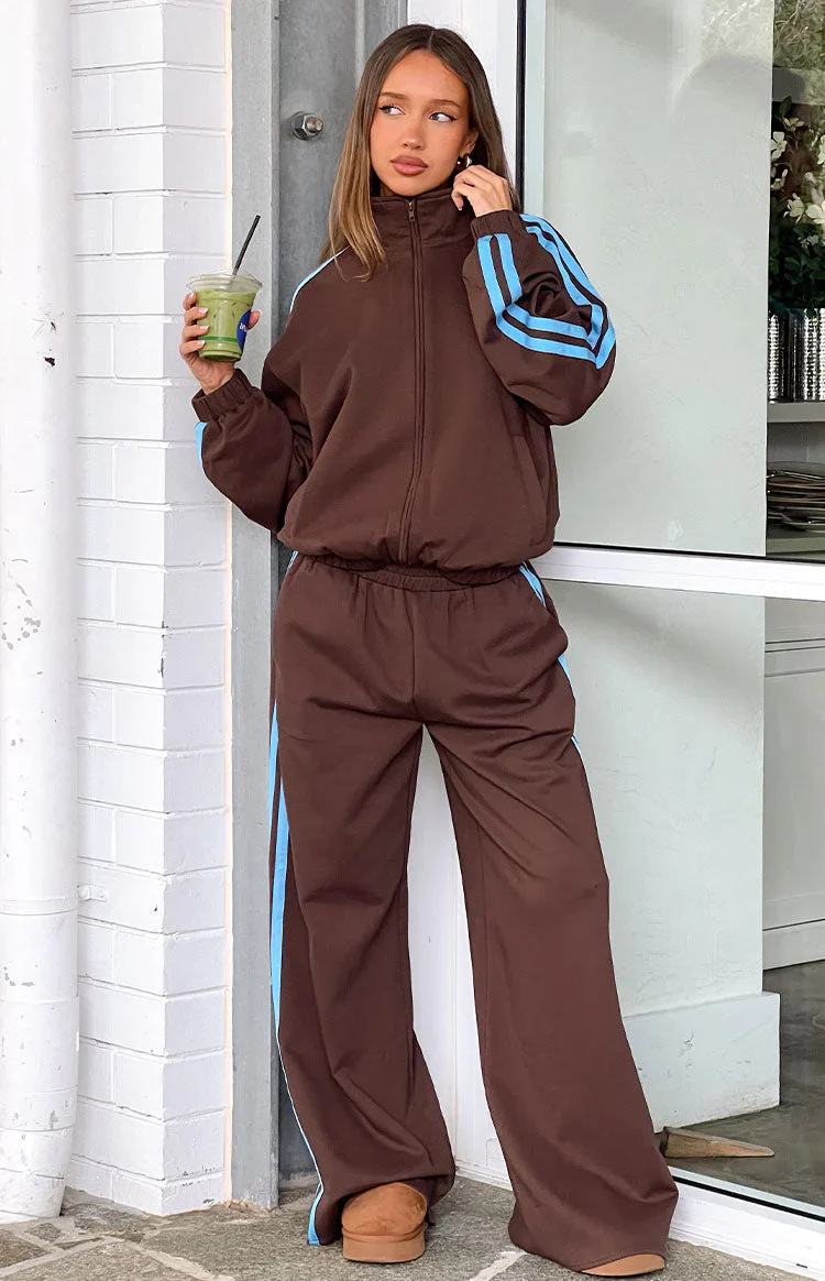 Kosie Chocolate And Blue Stripe Track Pants
