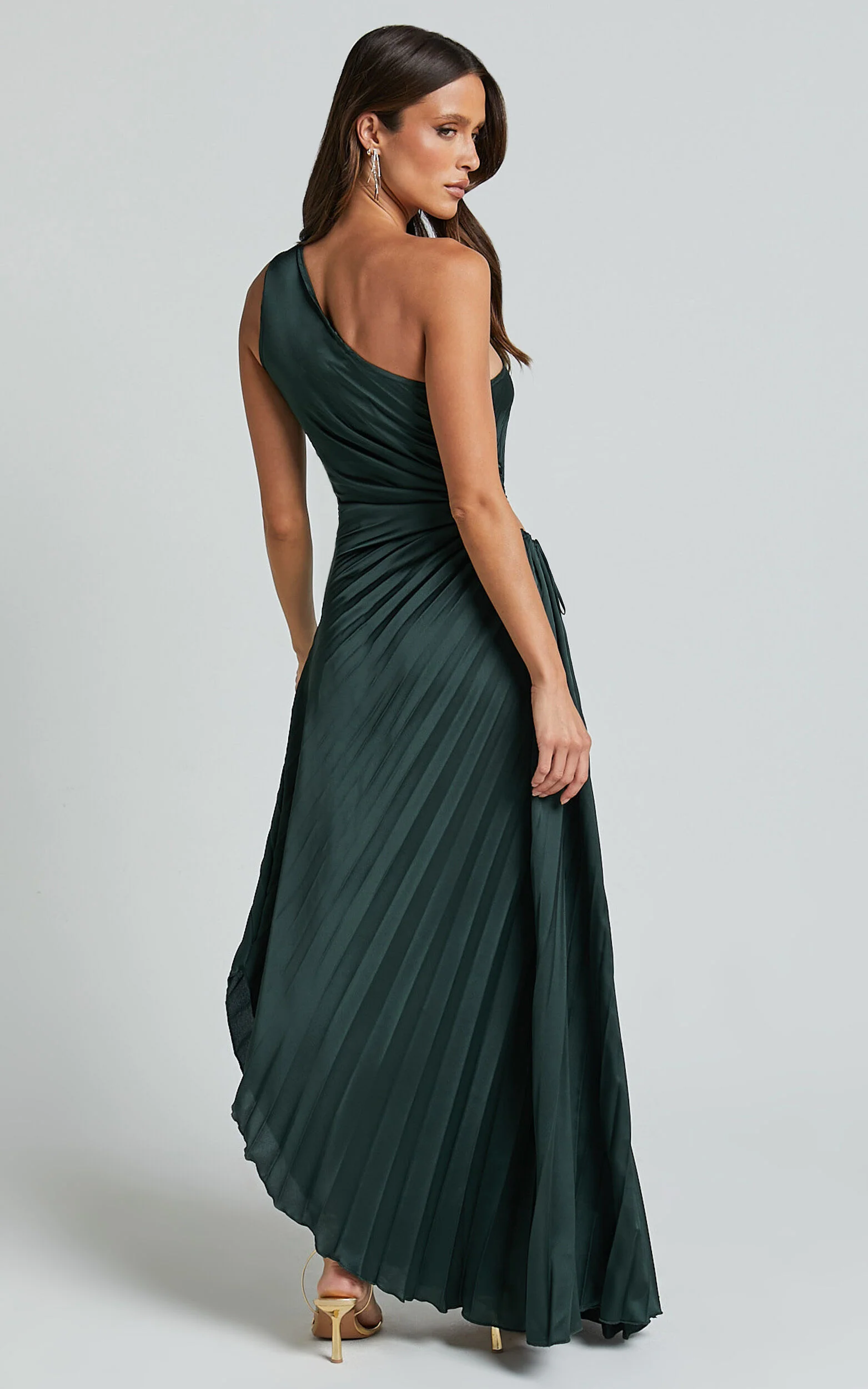 Kitsune Maxi Dress - One Shoulder Cut Out Dress in Emerald Green