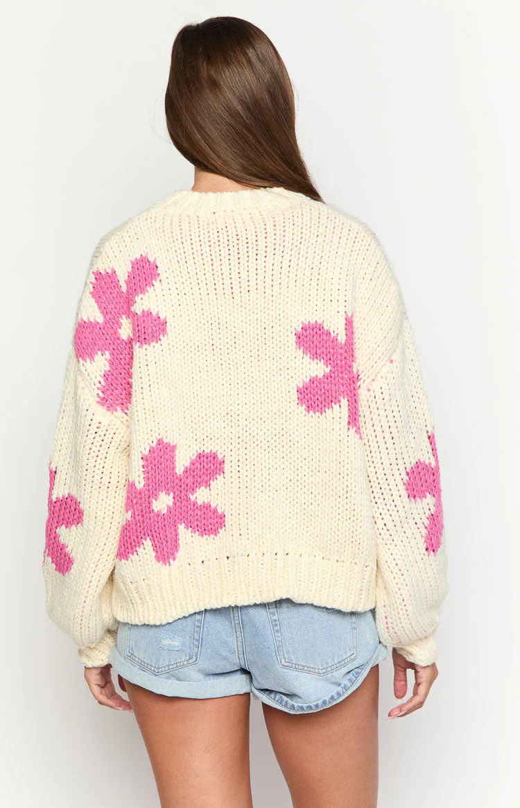 Ryver Cream Flower Knit Sweater