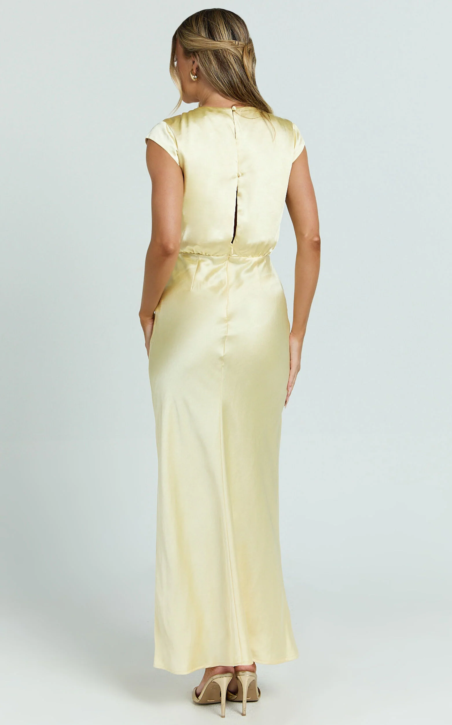 Hailey Maxi Dress - Cap Sleeve V Neck Dress in Lemon