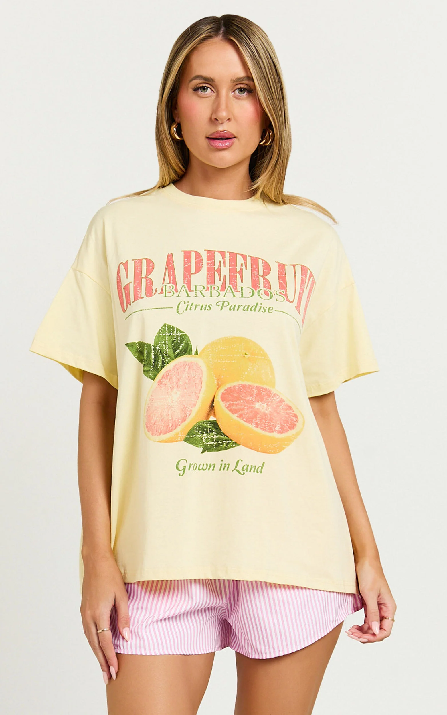 Duffy Two Piece Set - Grapefruit Paradise T-shirt Set in Yellow/Pink