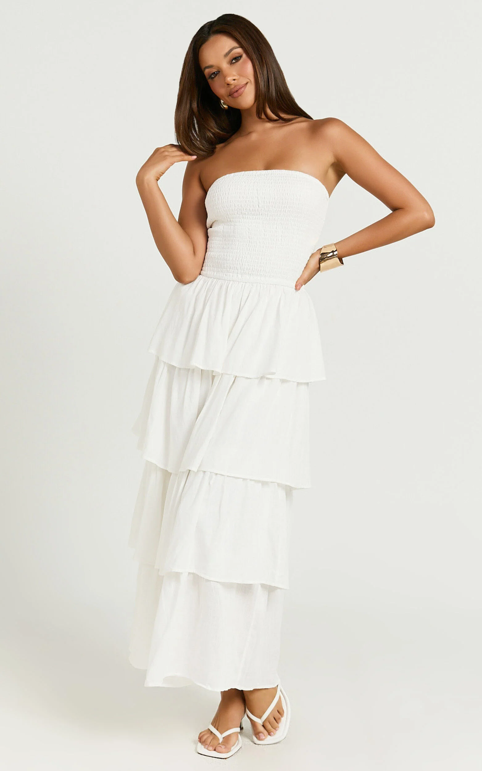 Sezane Maxi Dress - Strapless Tiered Dress in White