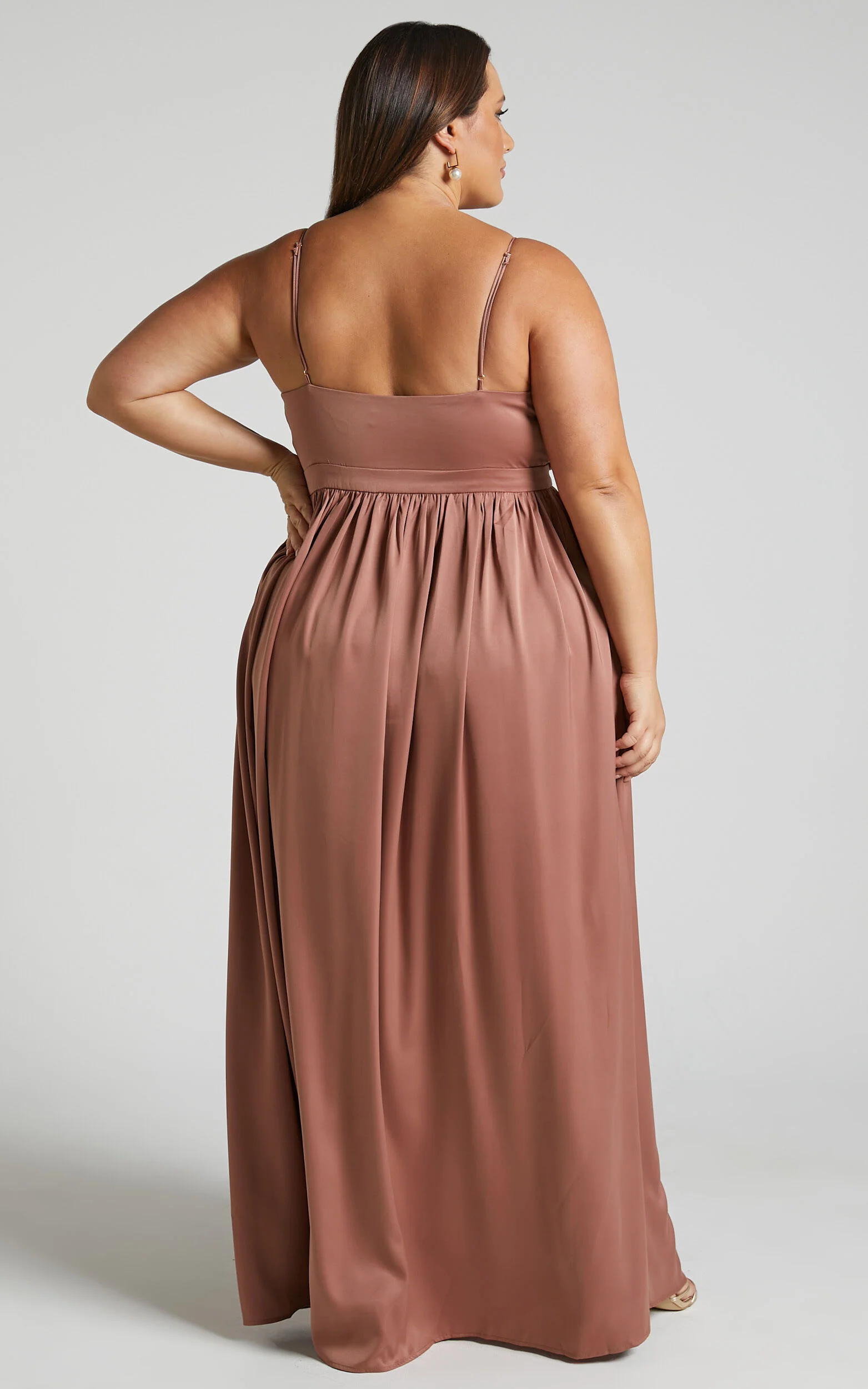 Gemalyn Maxi Dress - Cowl Neck Thigh Split Dress in Dusty Rose