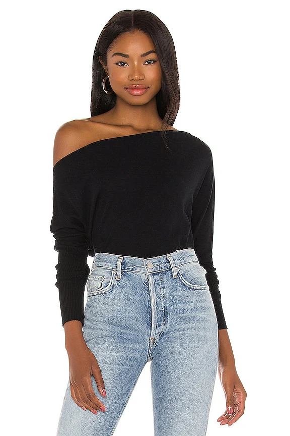 Cashmere Cuffed Off Shoulder Long Sleeve Top