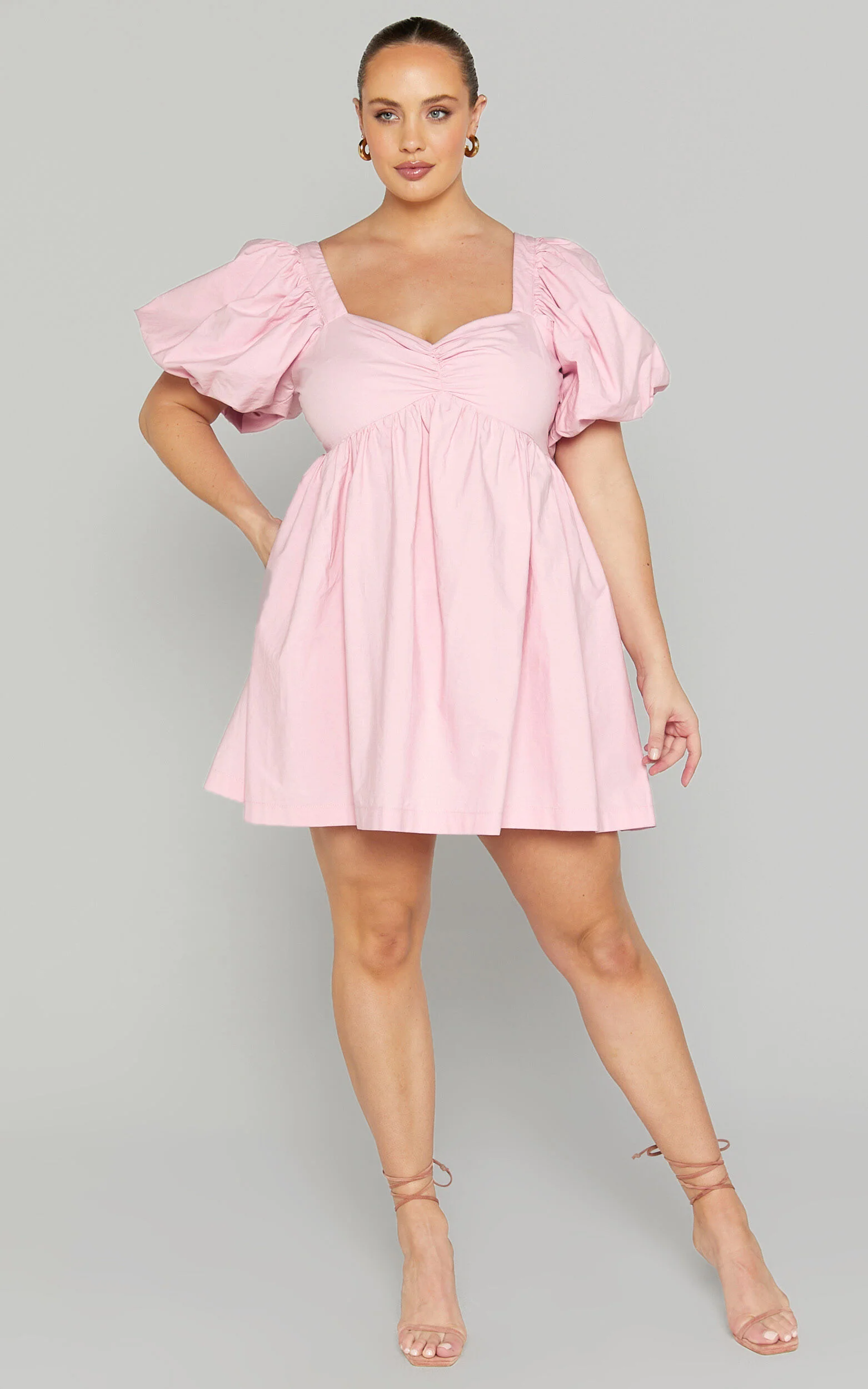 Vashti Mini Dress - Puff Sleeve Sweetheart Dress in Light Pink